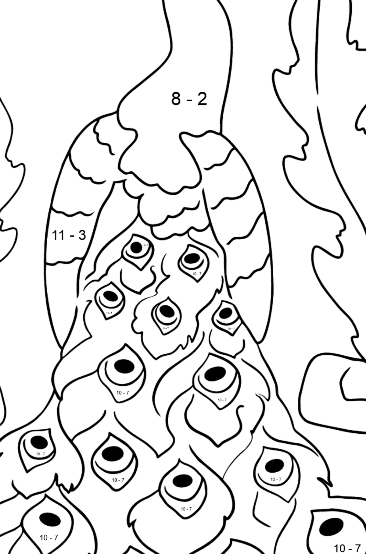A Pompous and Haughty Peacock Coloring Page - Math Coloring - Subtraction for Kids