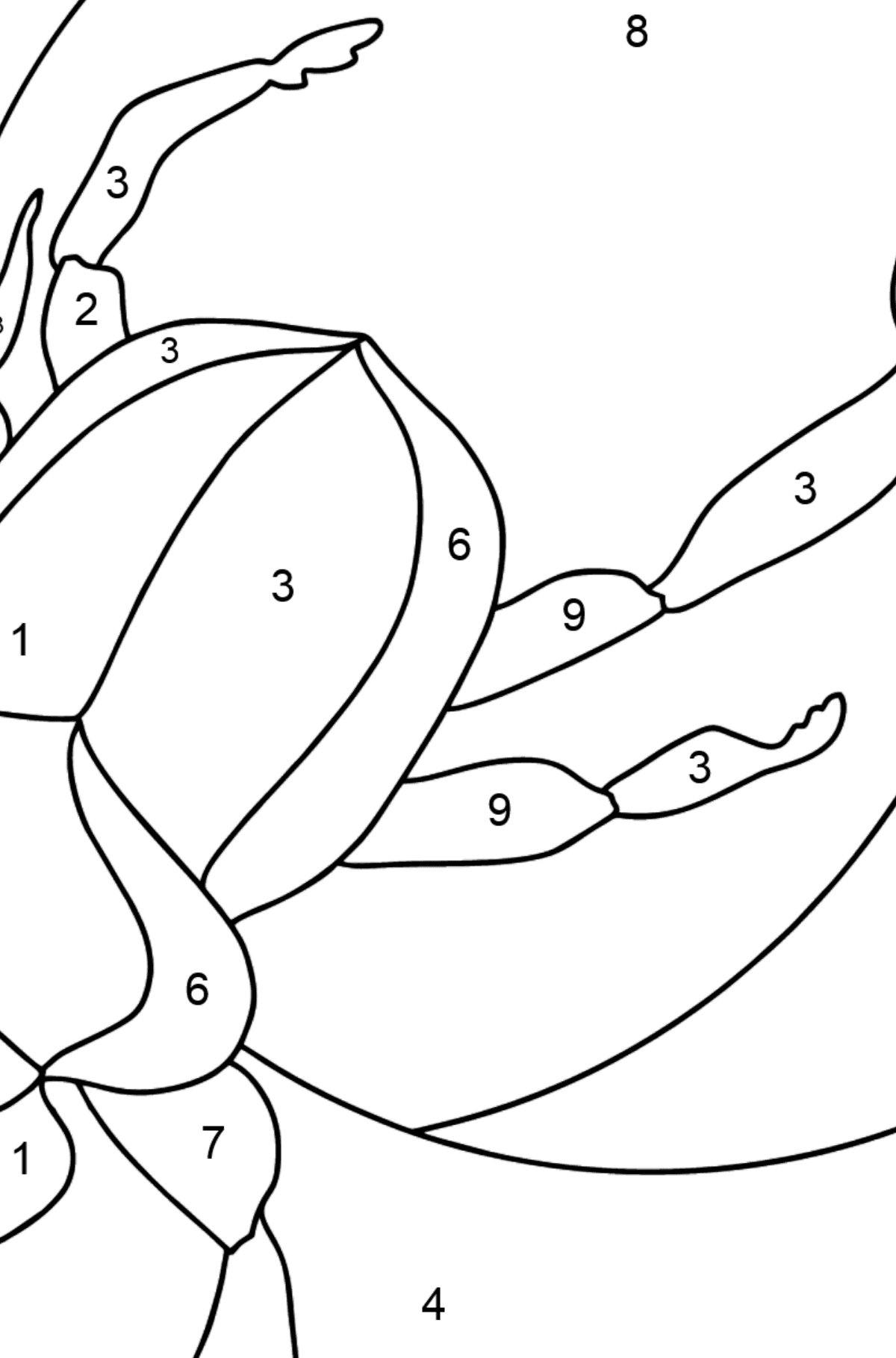 Desen de colorat gândac scarab (dificil) - Desen de colorat după Număr pentru copii