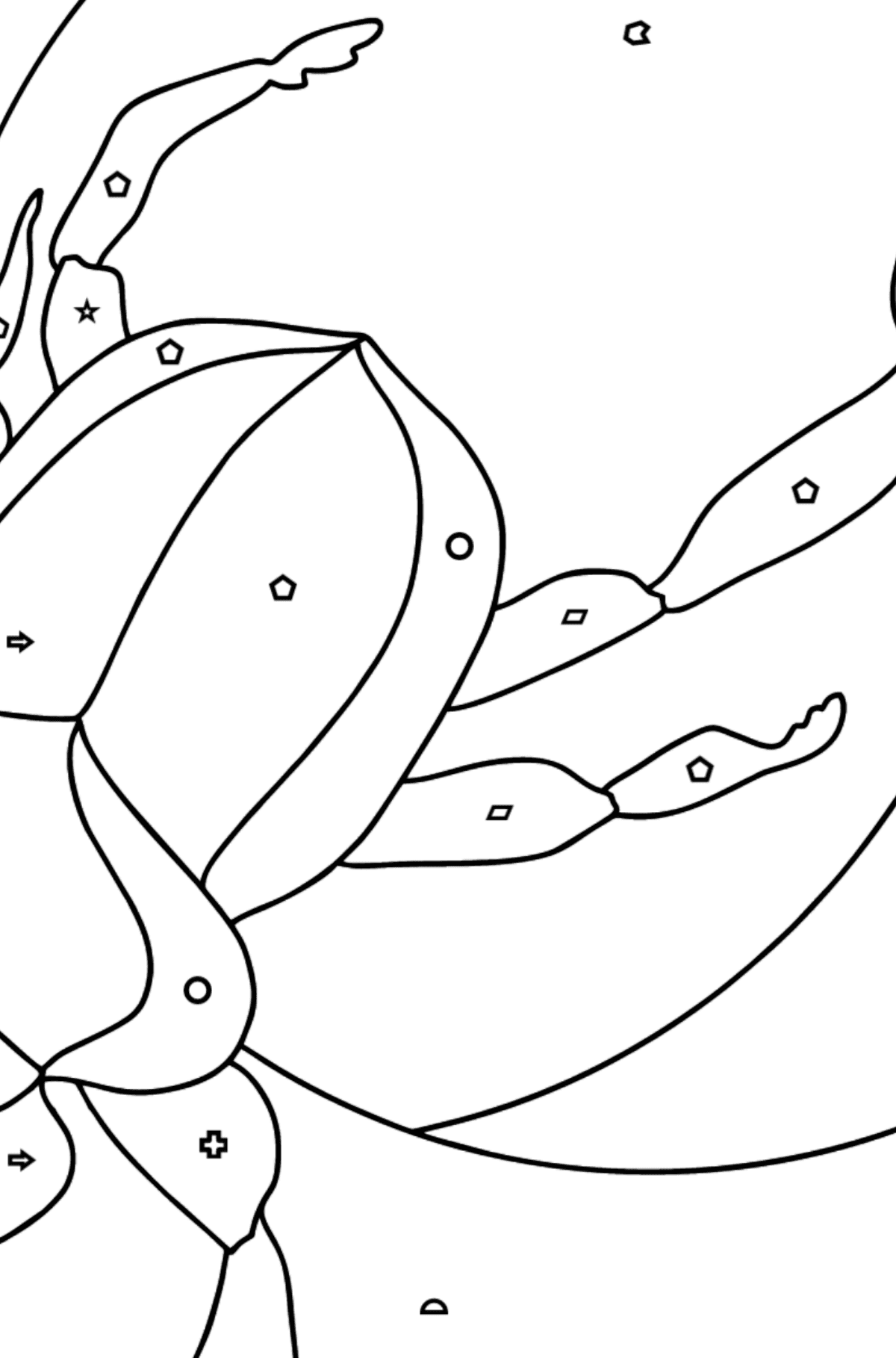 Dibujo para Colorear - Un Escarabajo o el Símbolo de la Renovación  - Colorear por Formas Geométricas para Niños
