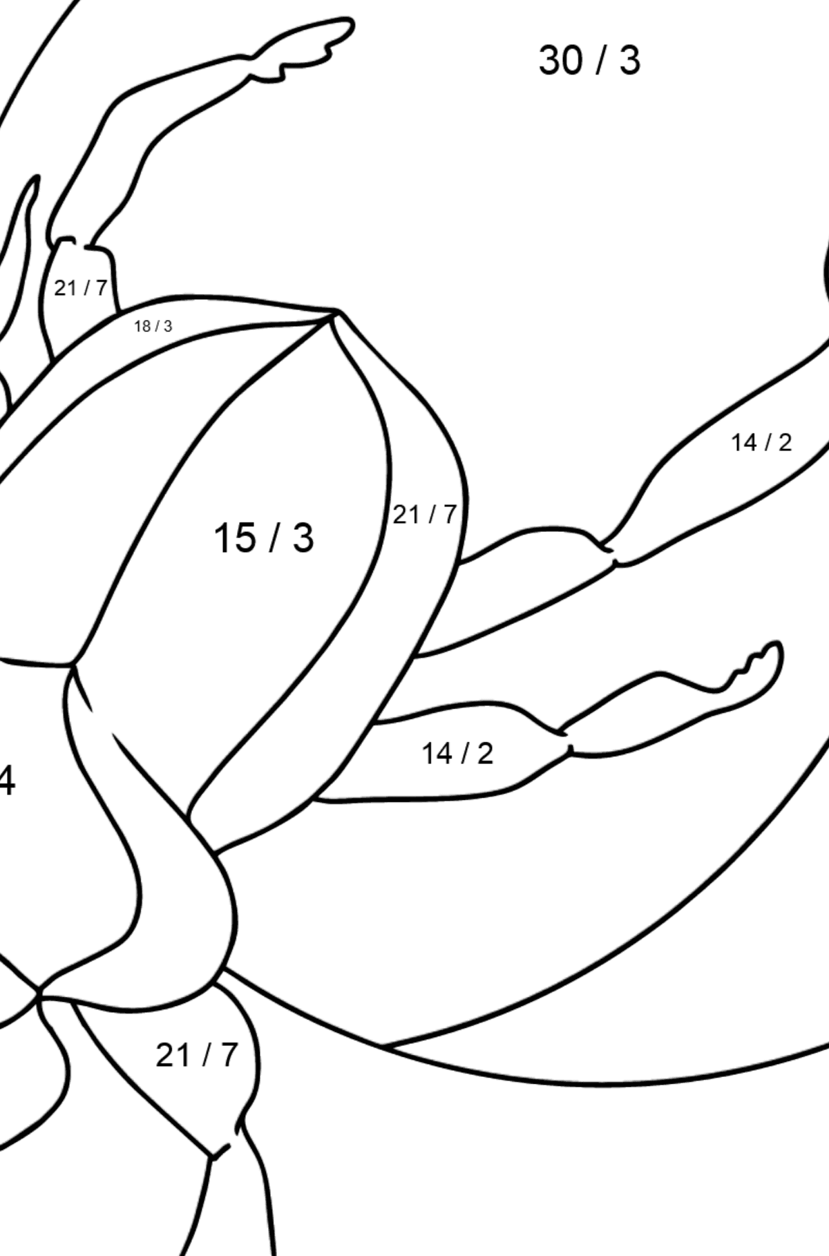 Tegning til farvning Scarab bille - Matematisk farvelægning side -- Division for børn
