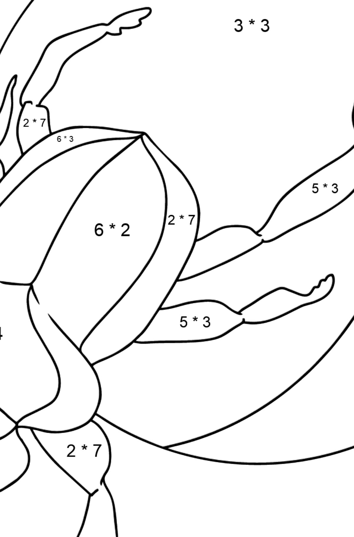 Tegning til farvning Scarab bille - Matematisk farvelægning side -- Multiplikation for børn