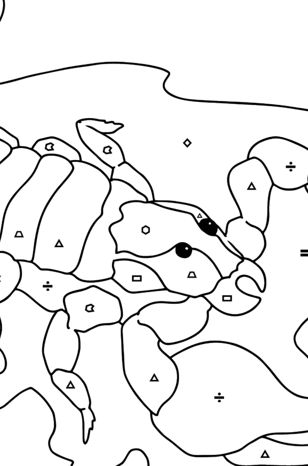 Tegning til farvning sort skorpion (vanskeligt) - farvelægning side efter symboler og geometriske former for børn