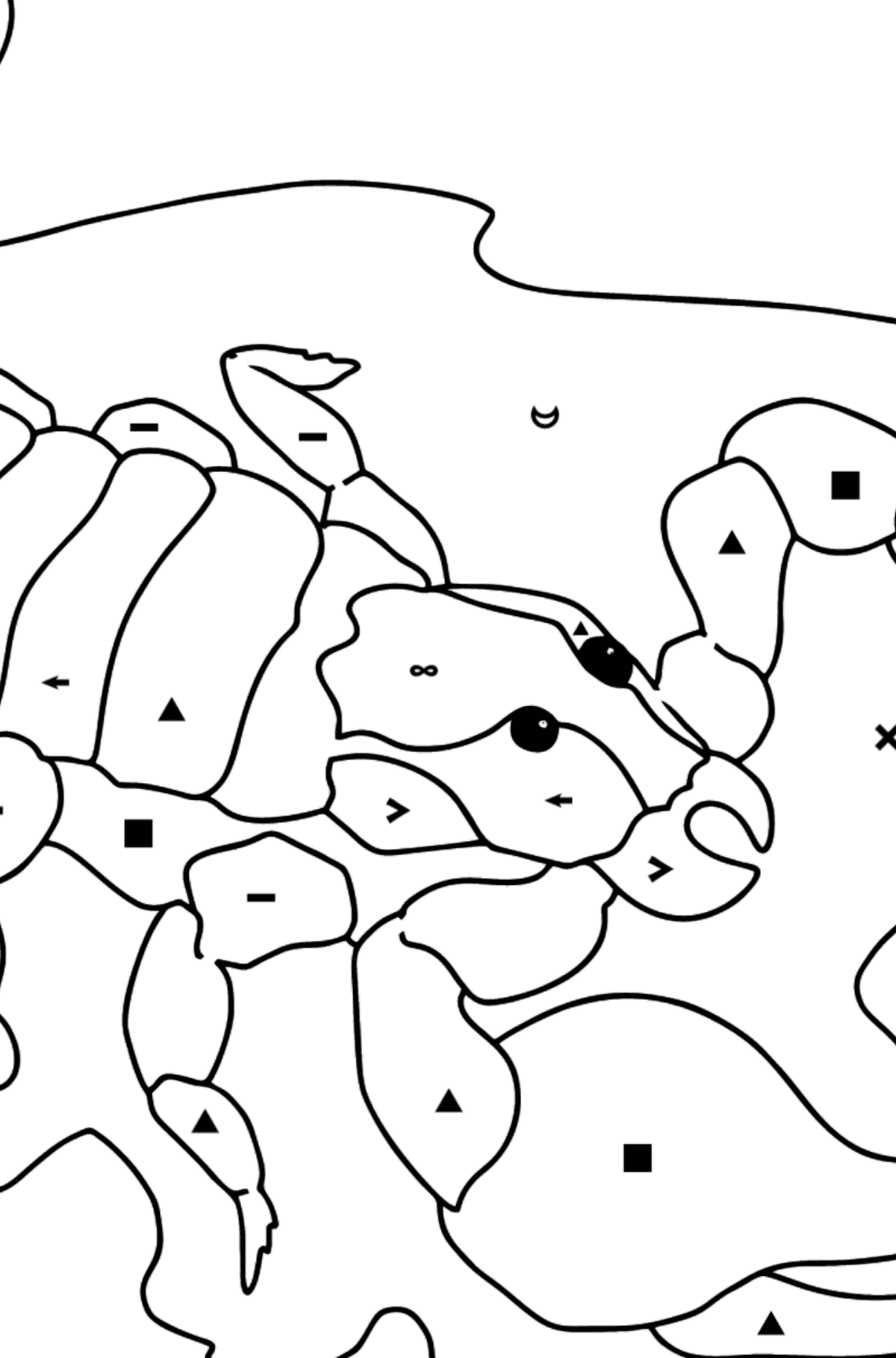 Tegning til farvning sort skorpion (vanskeligt) - Farvelægning af symbolerne for børn