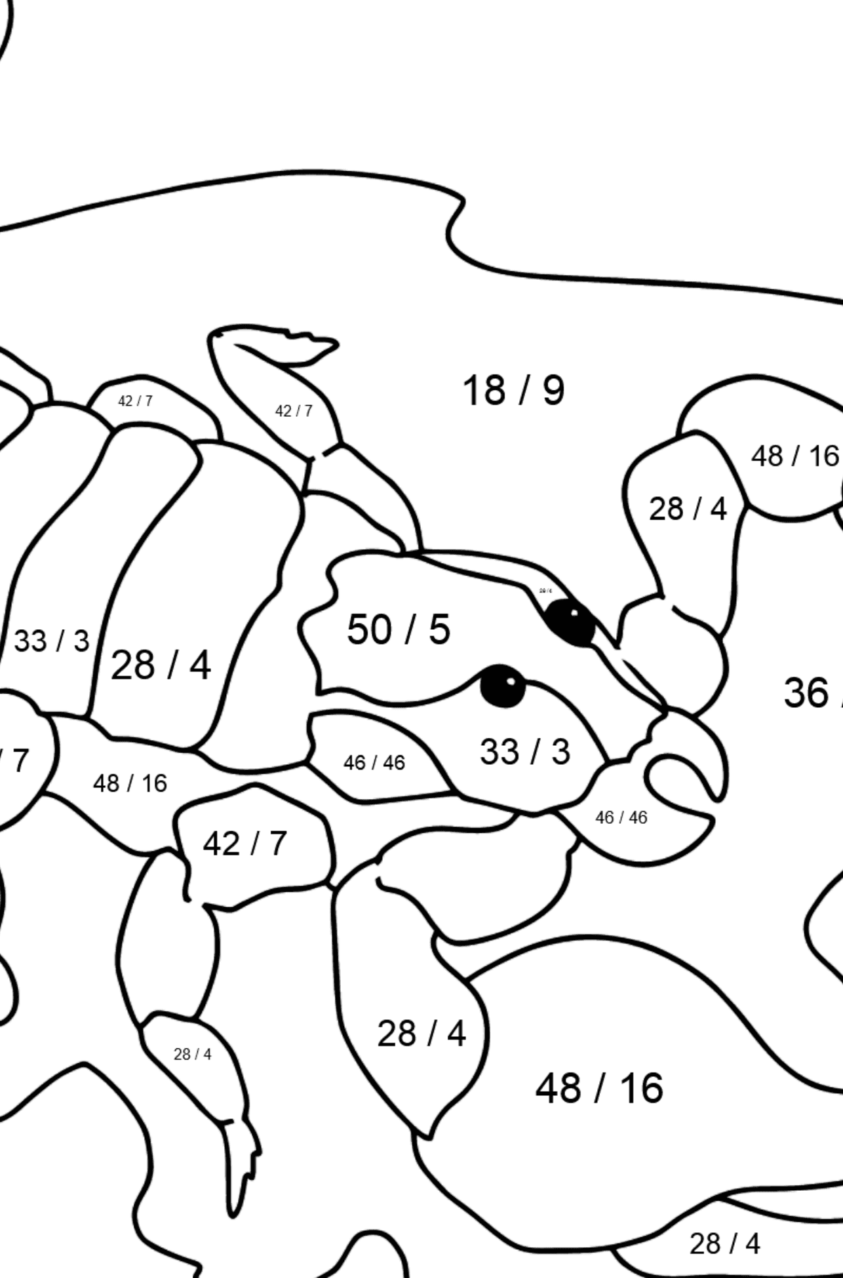 Interessante Disegni da Colorare scorpione nero - Colorazione matematica - Divisione per bambini