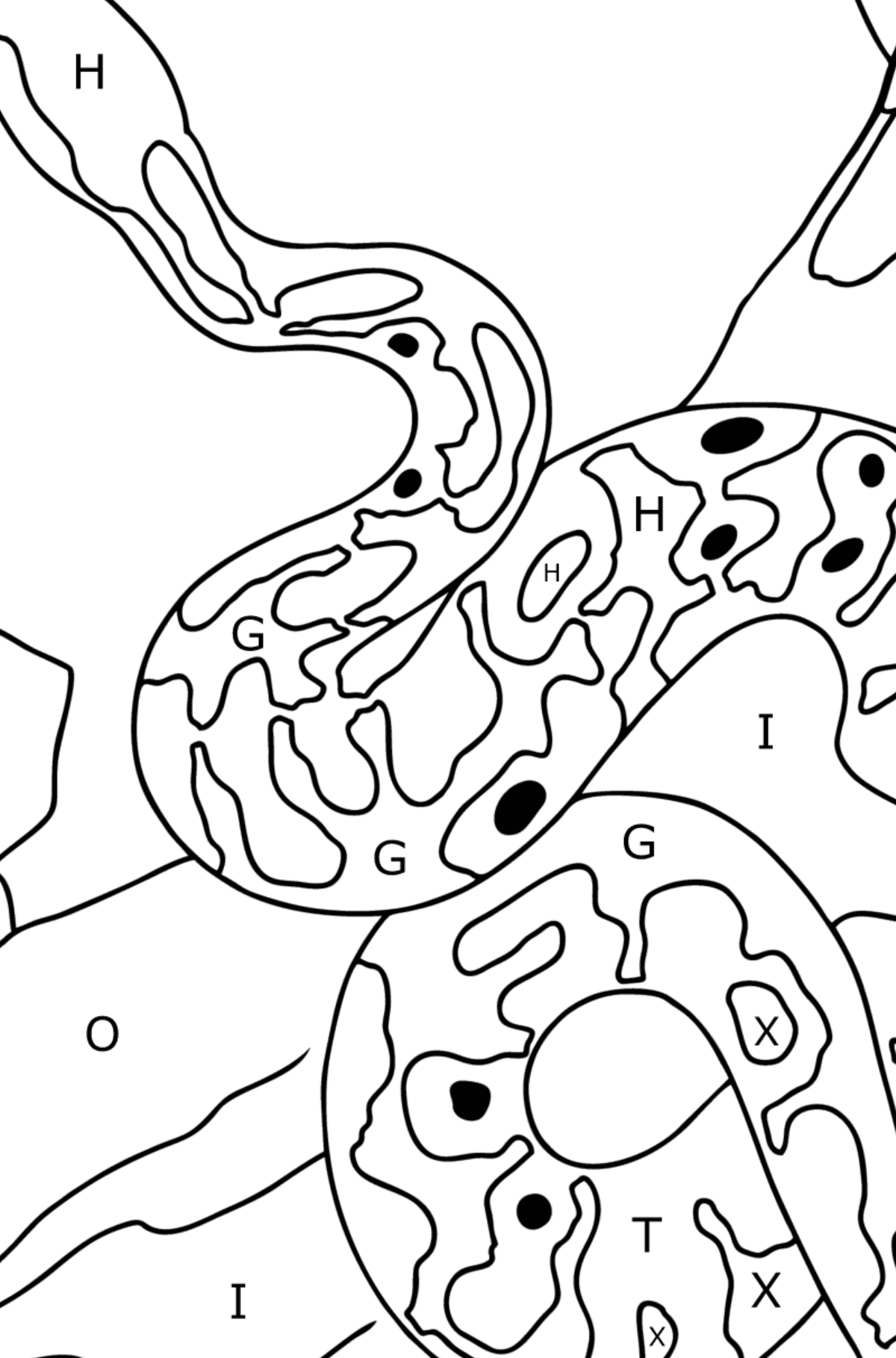 Tegning til farvning slange - Farvelægning af brevene for børn