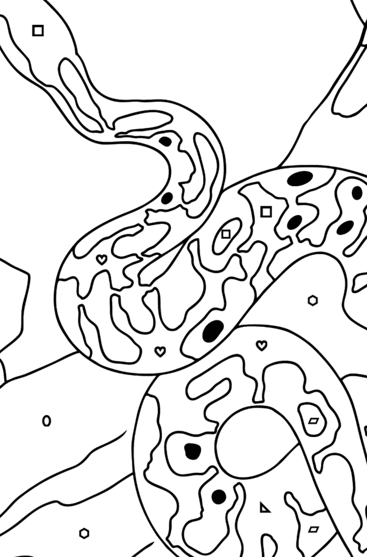 Tegning til farvning slange - Farvelægning af geometriske figurer for børn