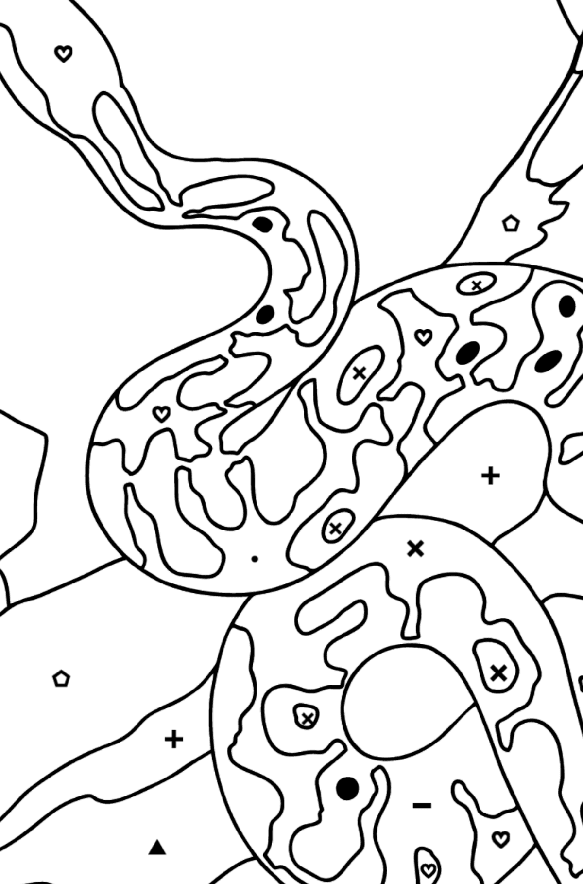 Tegning til farvning slange (vanskeligt) - farvelægning side efter symboler og geometriske former for børn