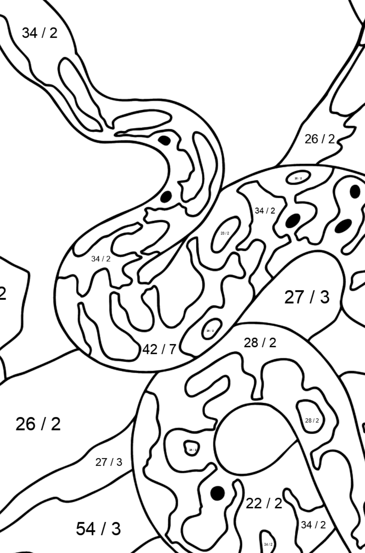 Interessante Disegni da Colorare serpente - Colorazione matematica - Divisione per bambini