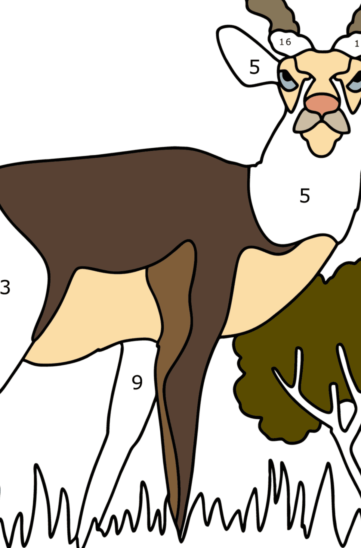 Coloriage Antilope Markhorn dans la savane - Coloriage par Chiffres pour les Enfants