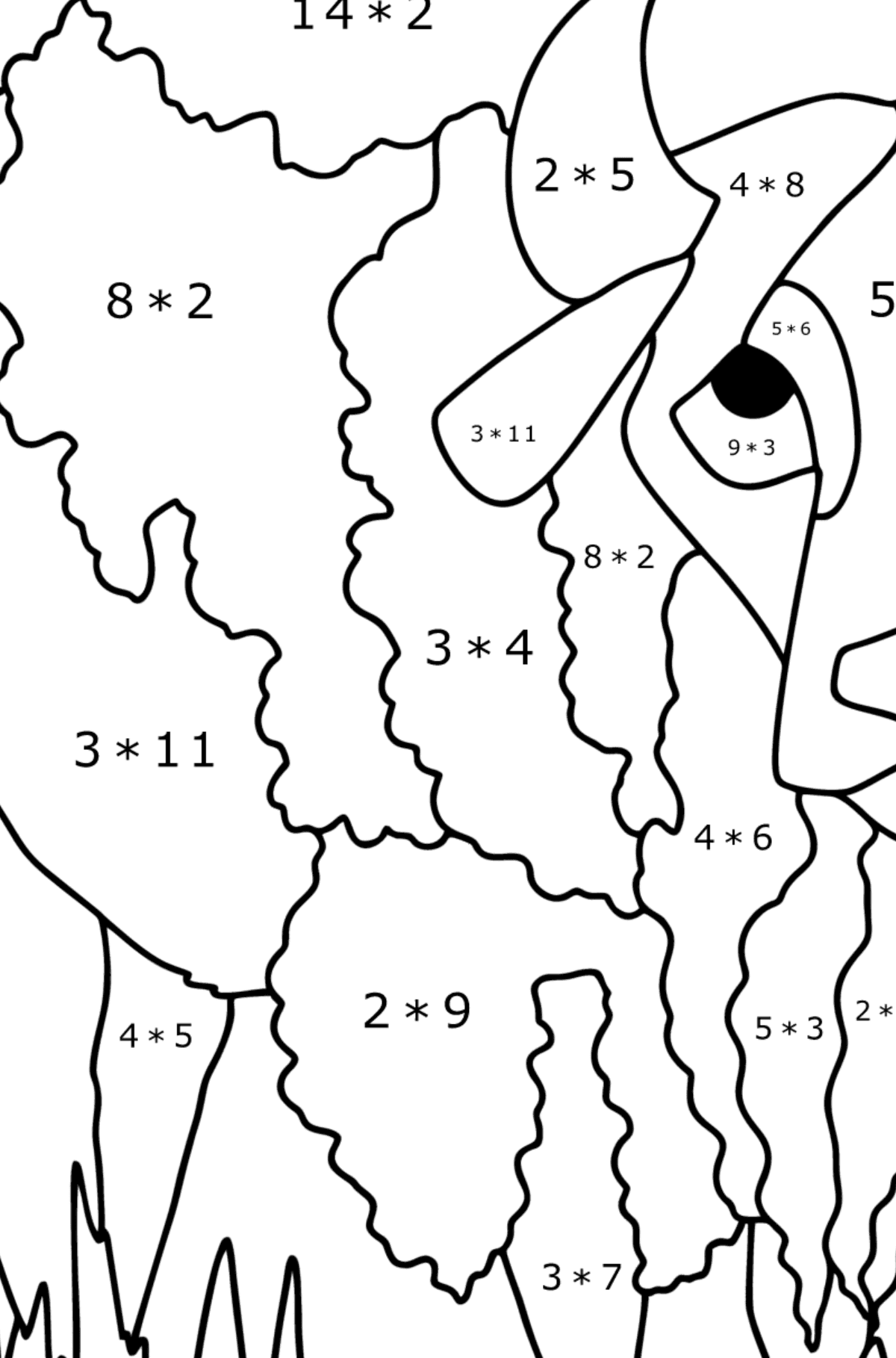 Mewarnai gambar Bison di Gurun - Pewarnaan Matematika: Penjumlahan untuk anak-anak