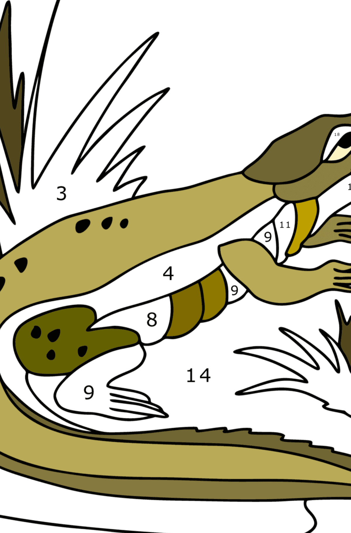 Krokodil-Dschungel ausmalbild - Malen nach Zahlen für Kinder