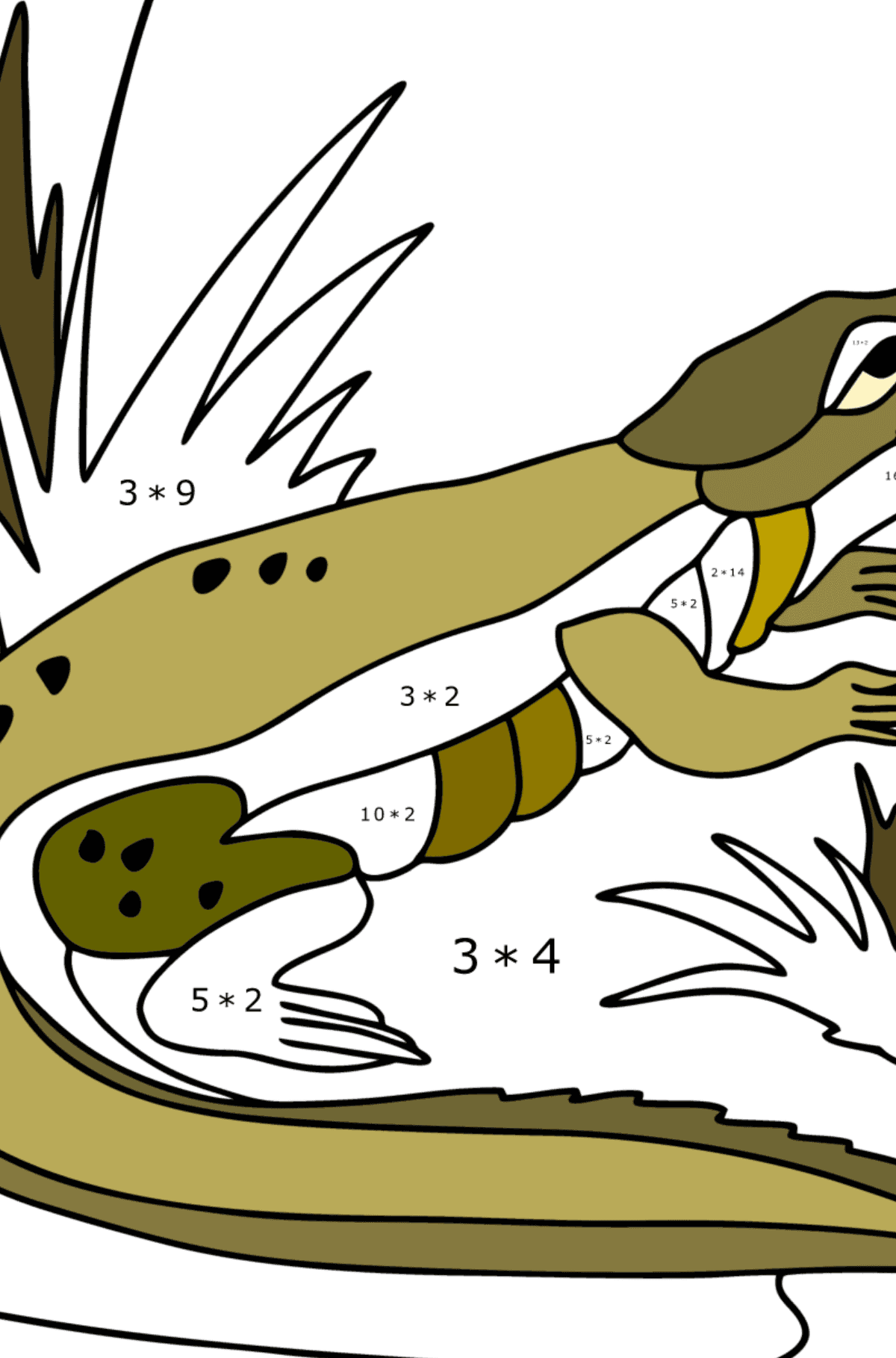 Målarbild Krokodildjungel - Matematik Färgläggning - Multiplikation för barn
