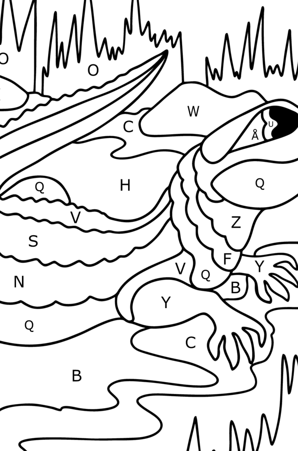 Målarbild Sötvatten krokodil - Färgläggning av bokstäver För barn
