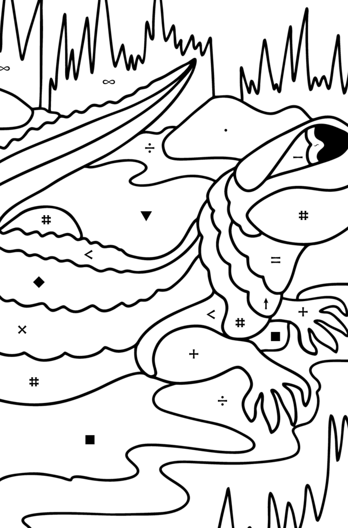 Målarbild Sötvatten krokodil - Färgläggning efter symboler För barn