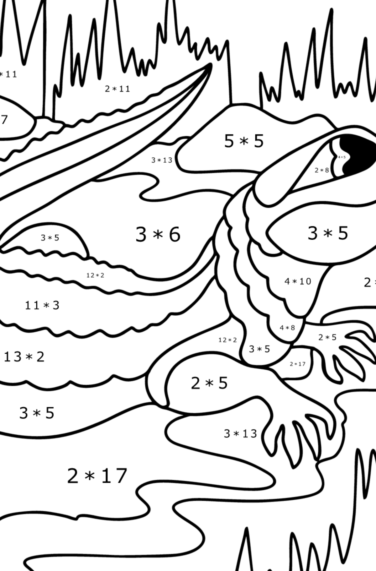 Målarbild Sötvatten krokodil - Matematik Färgläggning - Multiplikation För barn