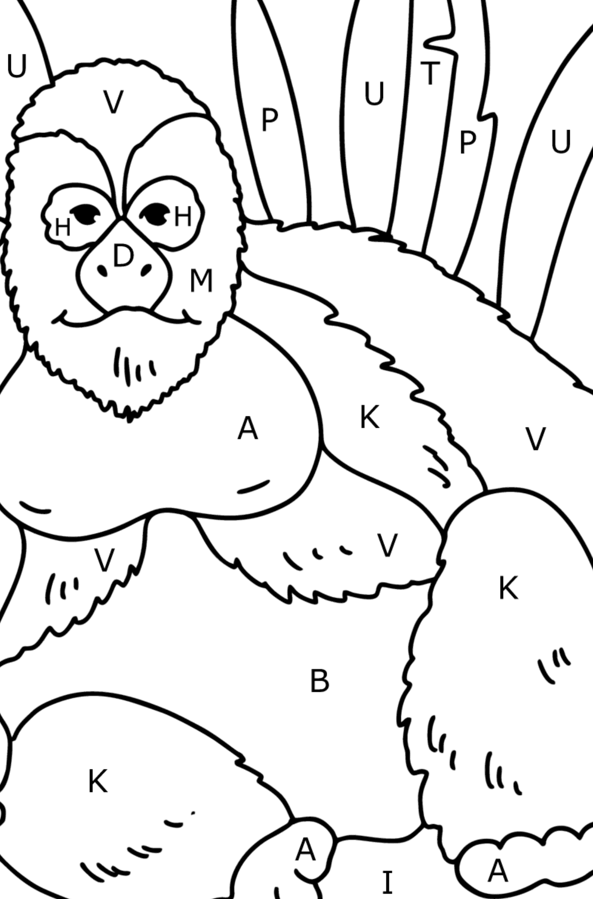 Gorilla kleurplaat - Kleuren met letters voor kinderen