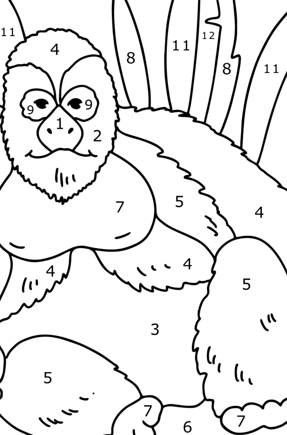 Gorilla kleurplaat - Kleuren op nummer voor kinderen