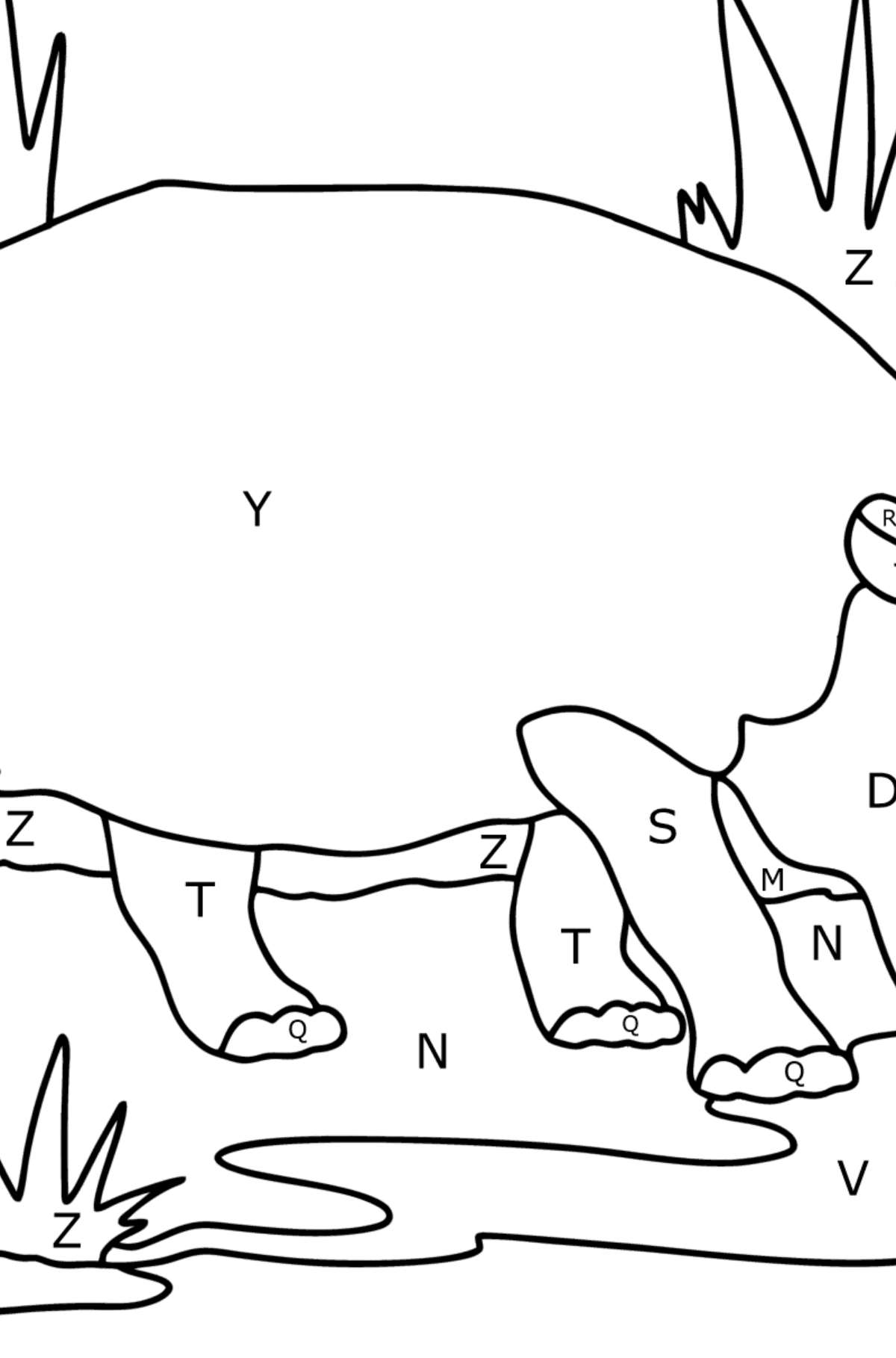 Nijlpaard in Savannah kleurplaat - Kleuren met letters voor kinderen