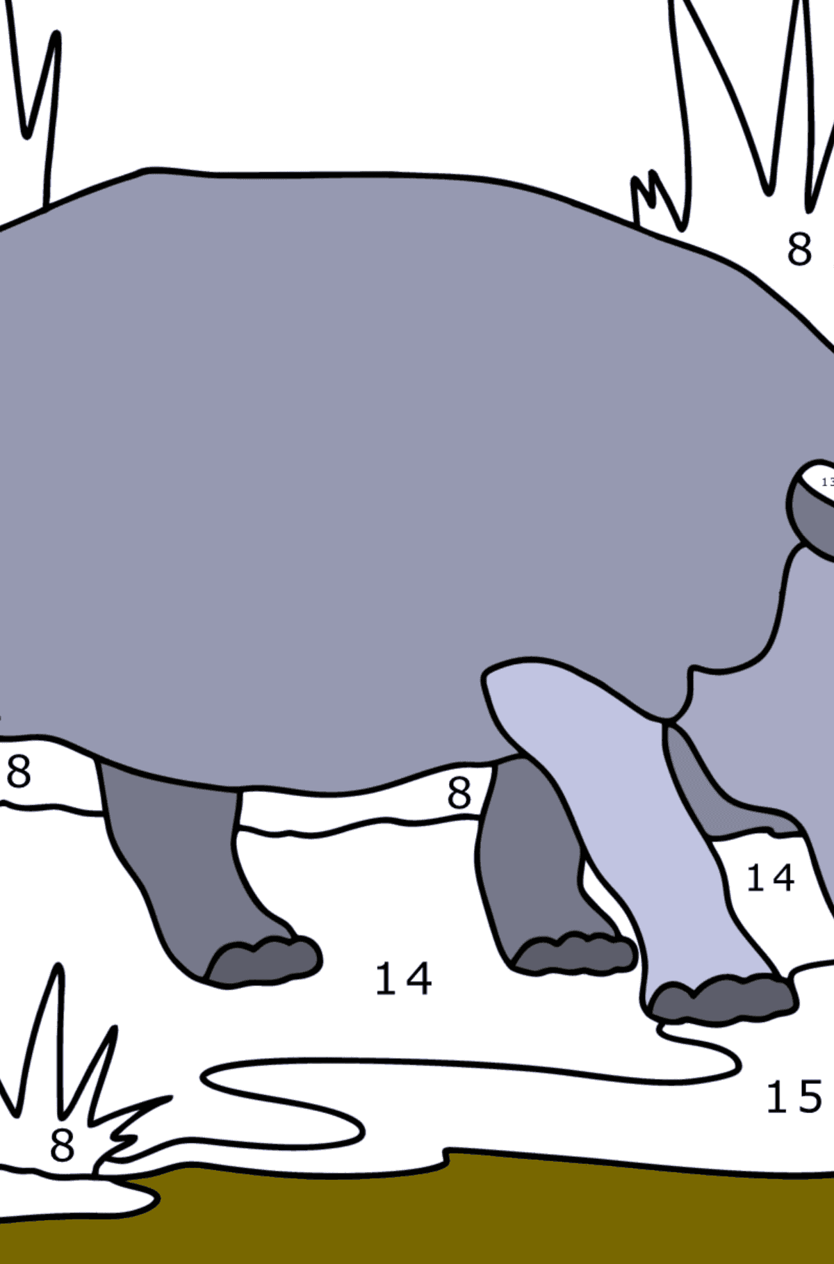 Coloriage Hippopotame dans la savane - Coloriage par Chiffres pour les Enfants