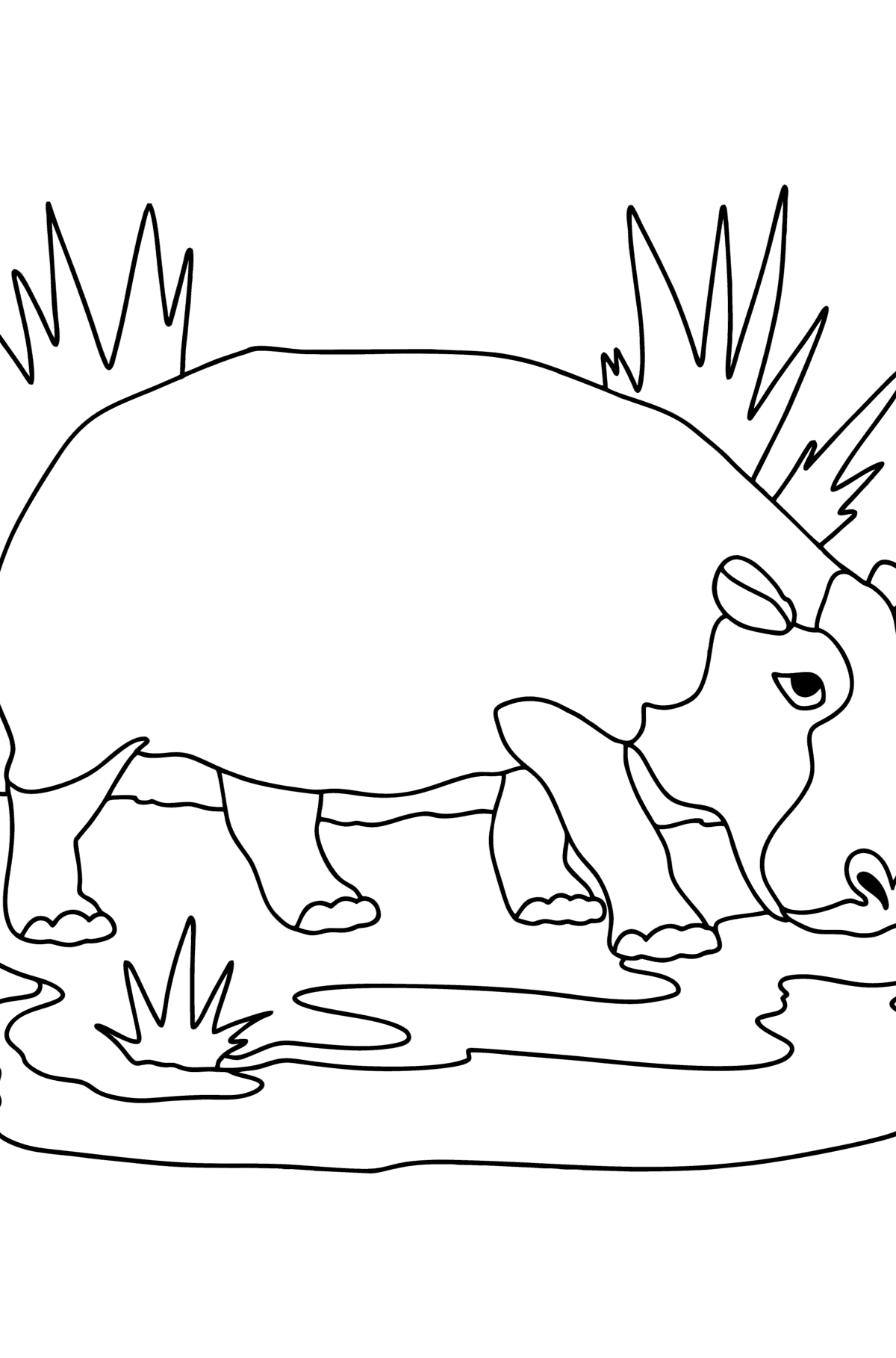 Desen de colorat Hippo în Savannah - Desene de colorat pentru copii