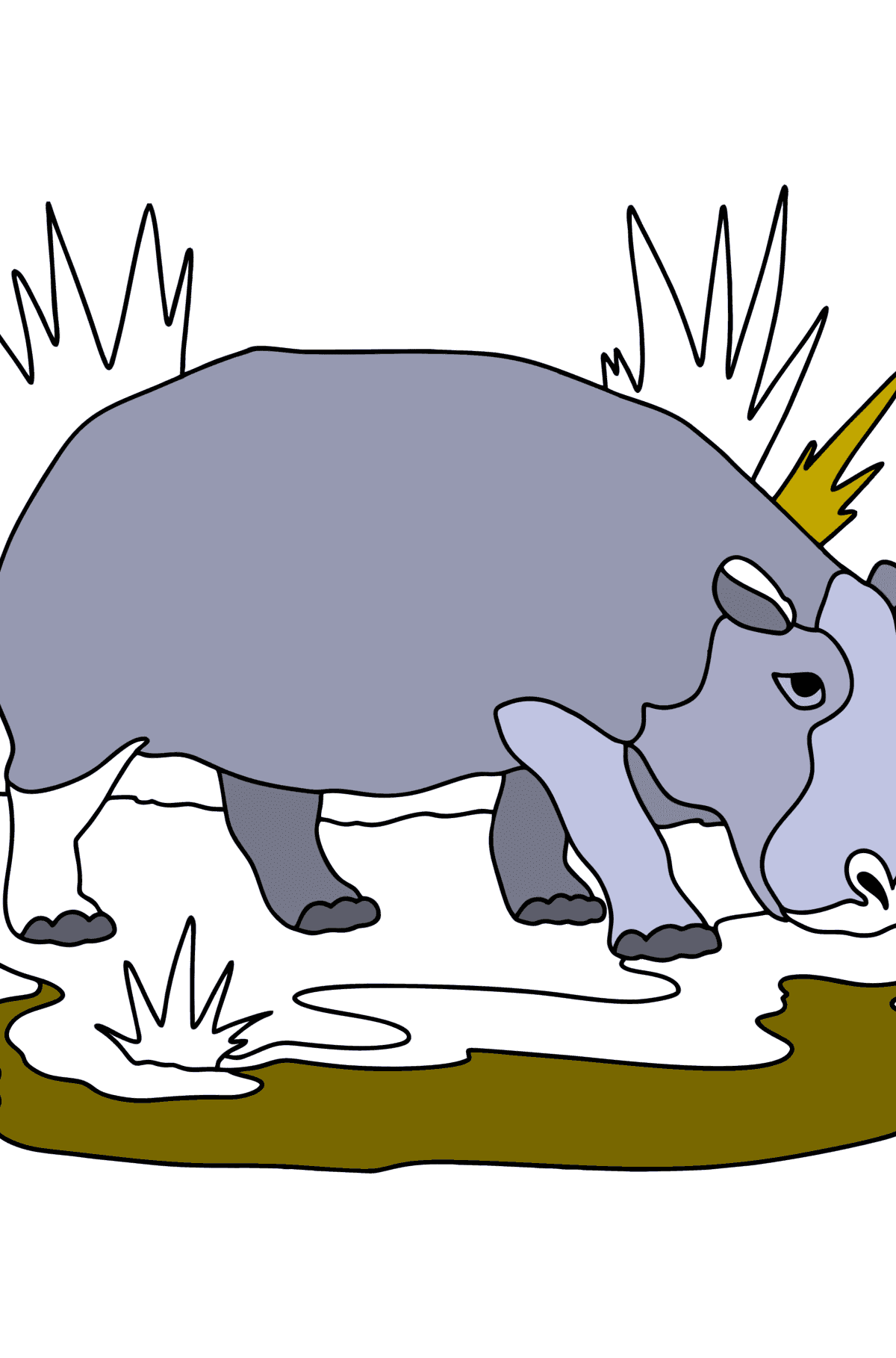 Coloriage Hippopotame dans la savane - Coloriages pour les Enfants