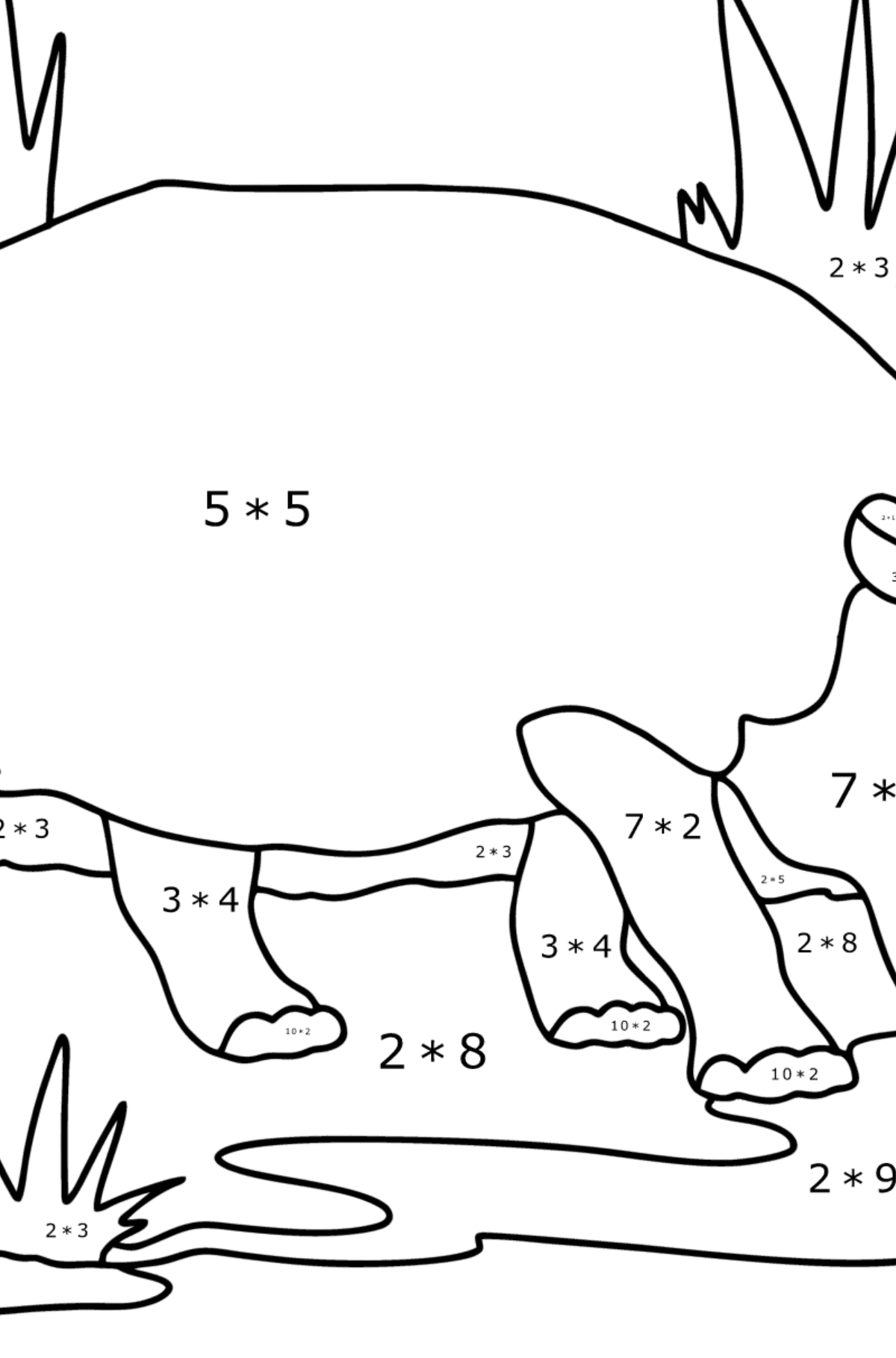 Nijlpaard in Savannah kleurplaat - Wiskunde kleurplaten - vermenigvuldiging voor kinderen