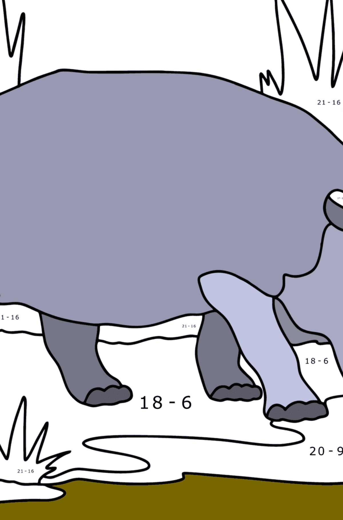 Kolorowanka Hipopotam w Savannah - Kolorowanki matematyczne odejmowanie dla dzieci
