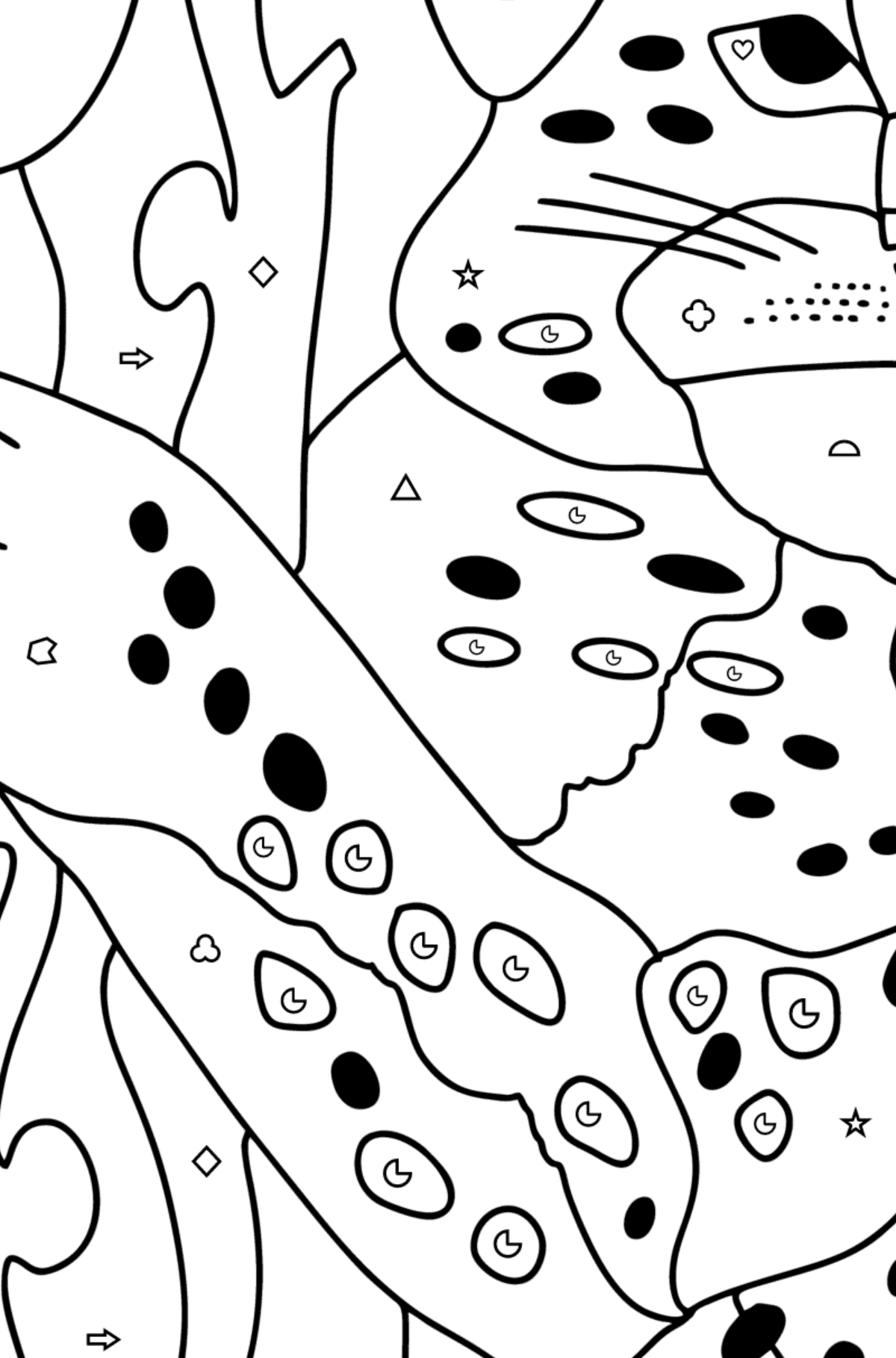 Jaguár dzsungel kifestő - Színezés geometriai alakzatokkal gyerekeknek