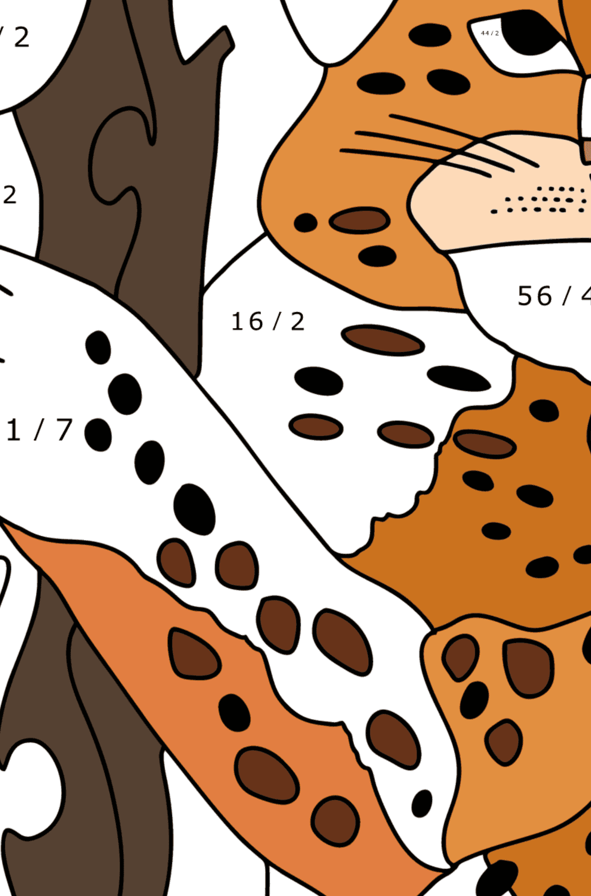 Jaguar-Dschungel ausmalbild - Mathe Ausmalbilder - Division für Kinder