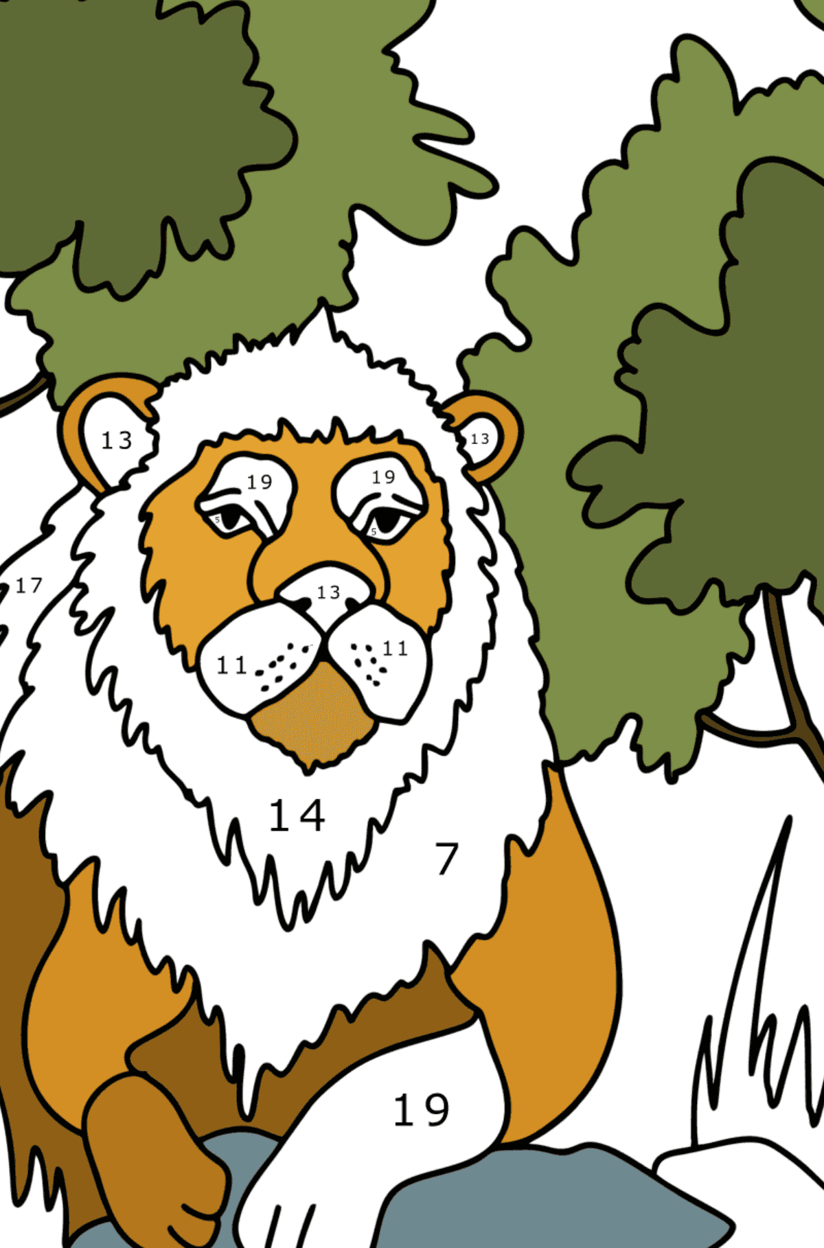 Coloriage Lion dans la nature - Coloriage par Chiffres pour les Enfants