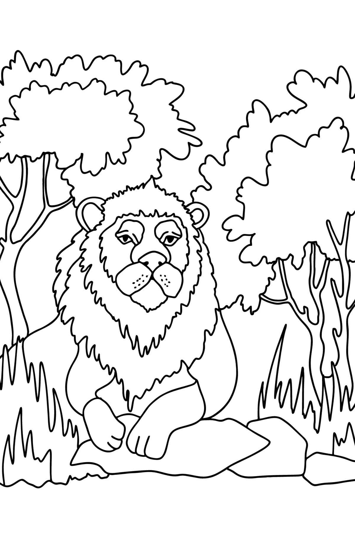Värityskuva Leijona luonnossa - Värityskuvat lapsille