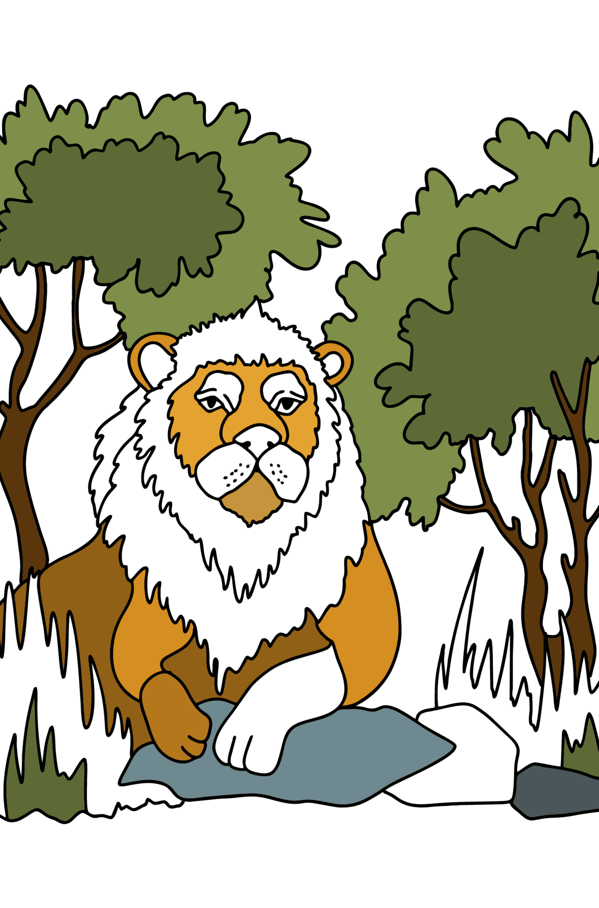 Coloriage Lion dans la nature - Coloriages pour les Enfants
