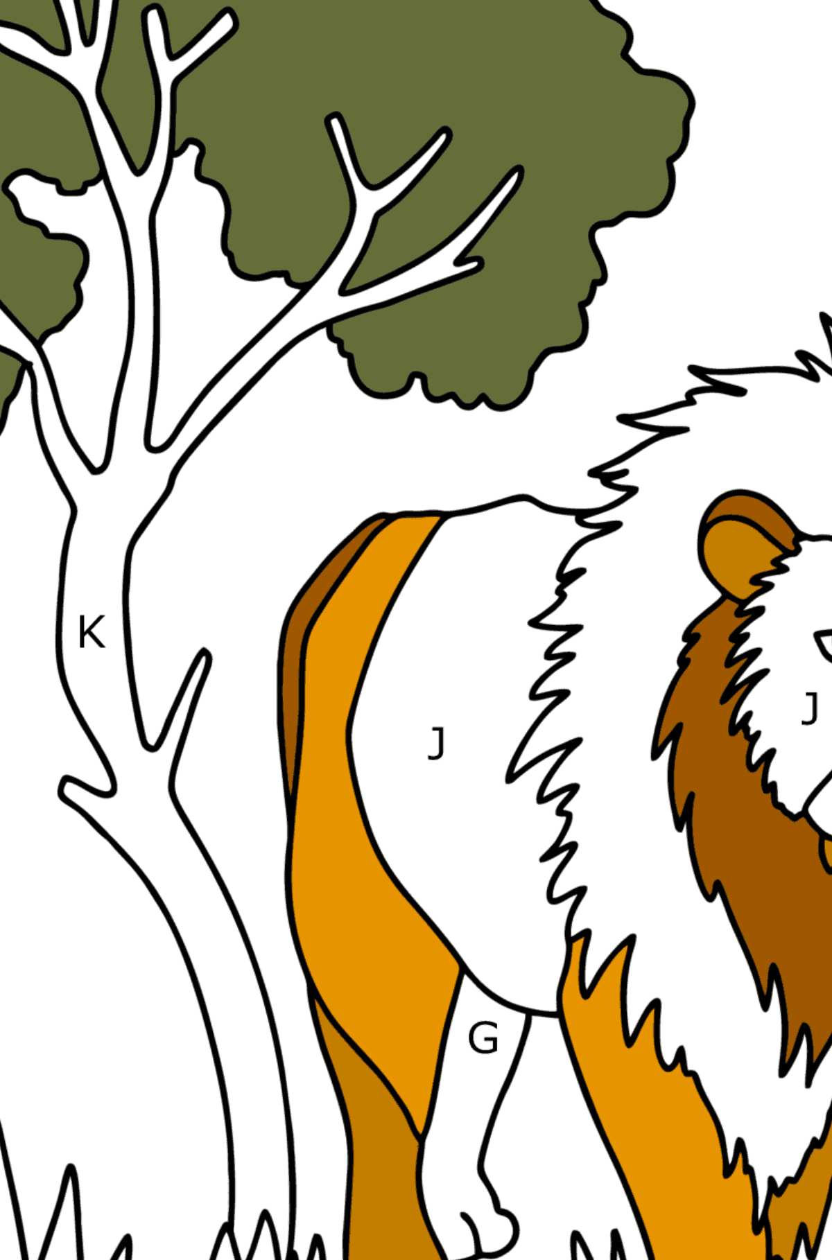Kolorowanka Lew na sawannie - Kolorowanki wedlug liter dla dzieci