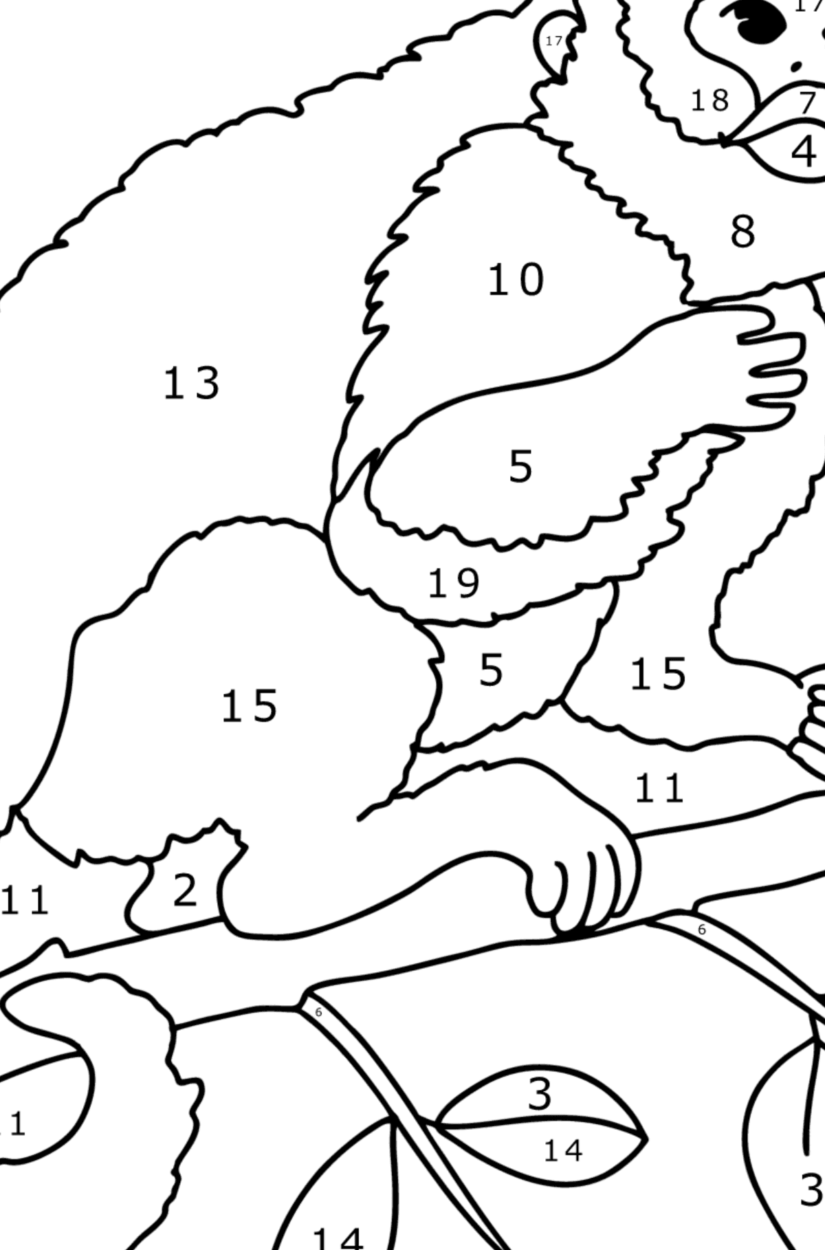 Desen de colorat Maimuță pe un copac - Desen de colorat după Număr pentru copii