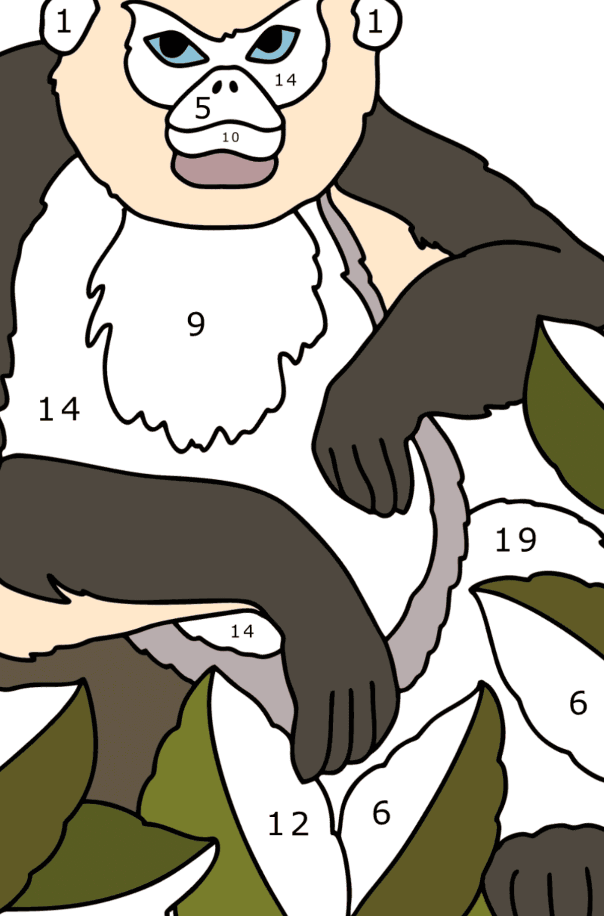 Coloriage Rhinopithèque de singe - Coloriage par Chiffres pour les Enfants