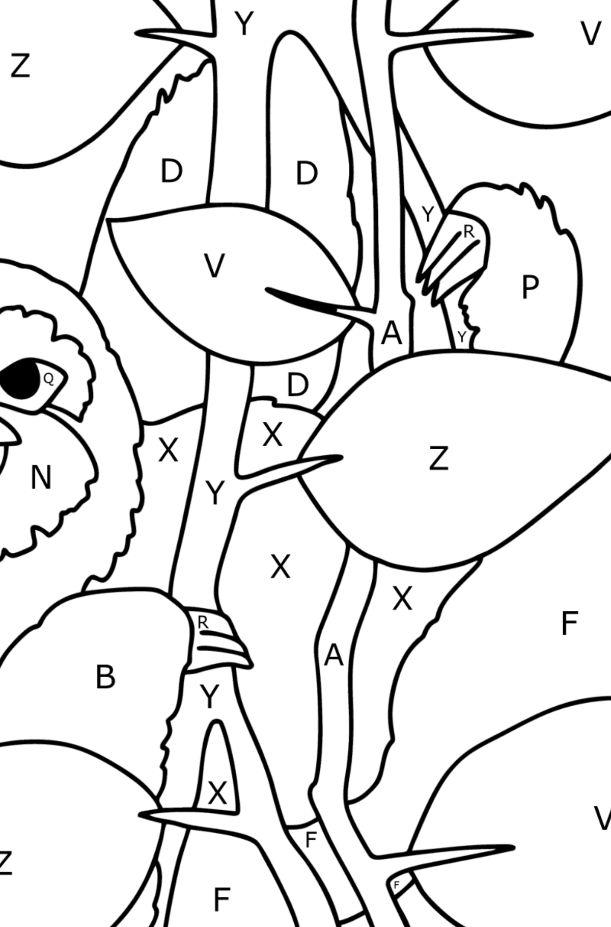 Disegno da colorare Giungla di bradipo - Colorare per lettere per bambini