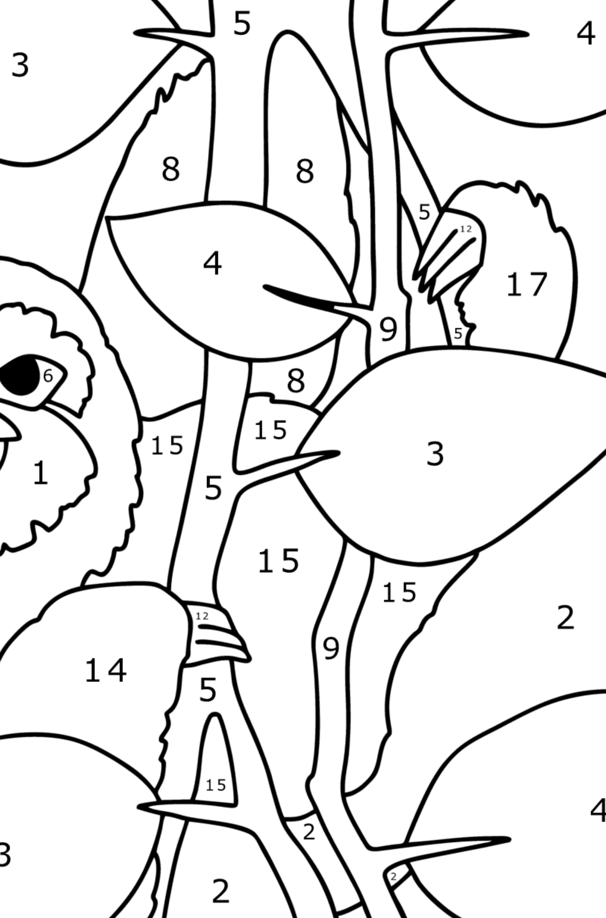 Disegno da colorare Giungla di bradipo - Colorare per numero per bambini