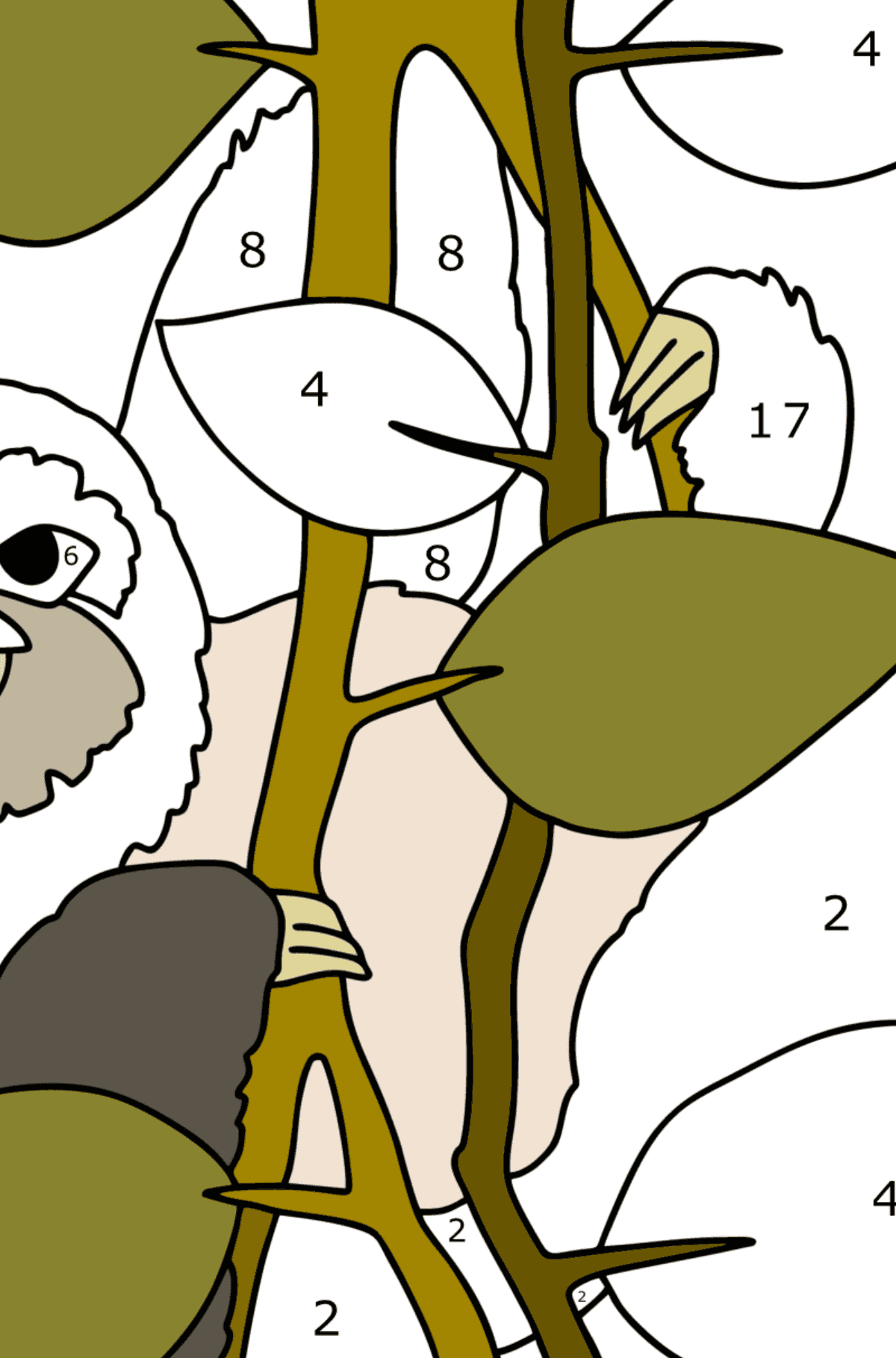 Раскраска Ленивец Джунгли - По Номерам для Детей