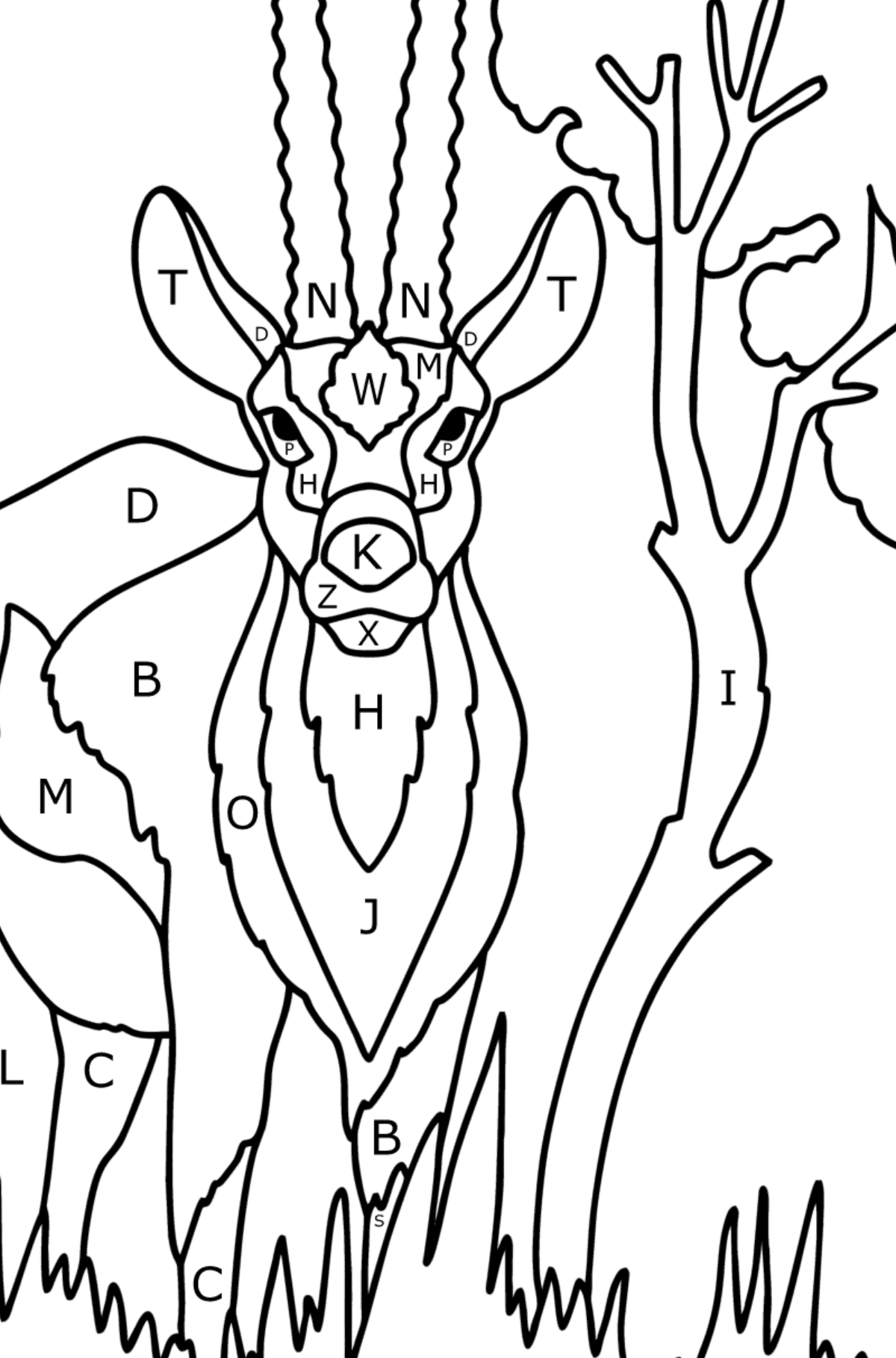 Coloriage Gazelle de Thompson - Coloriage par Lettres pour les Enfants