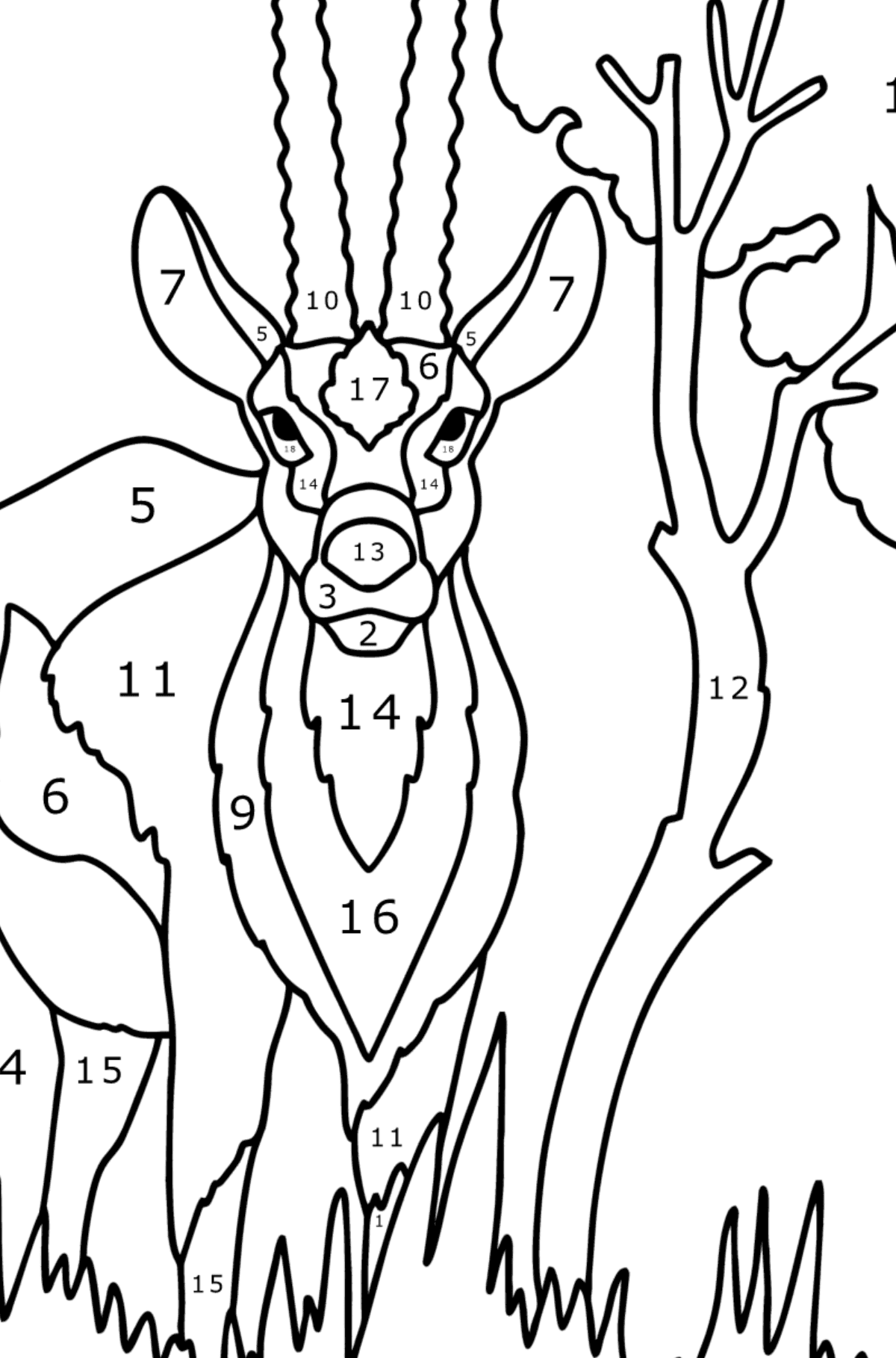 Coloriage Gazelle de Thompson - Coloriage par Chiffres pour les Enfants