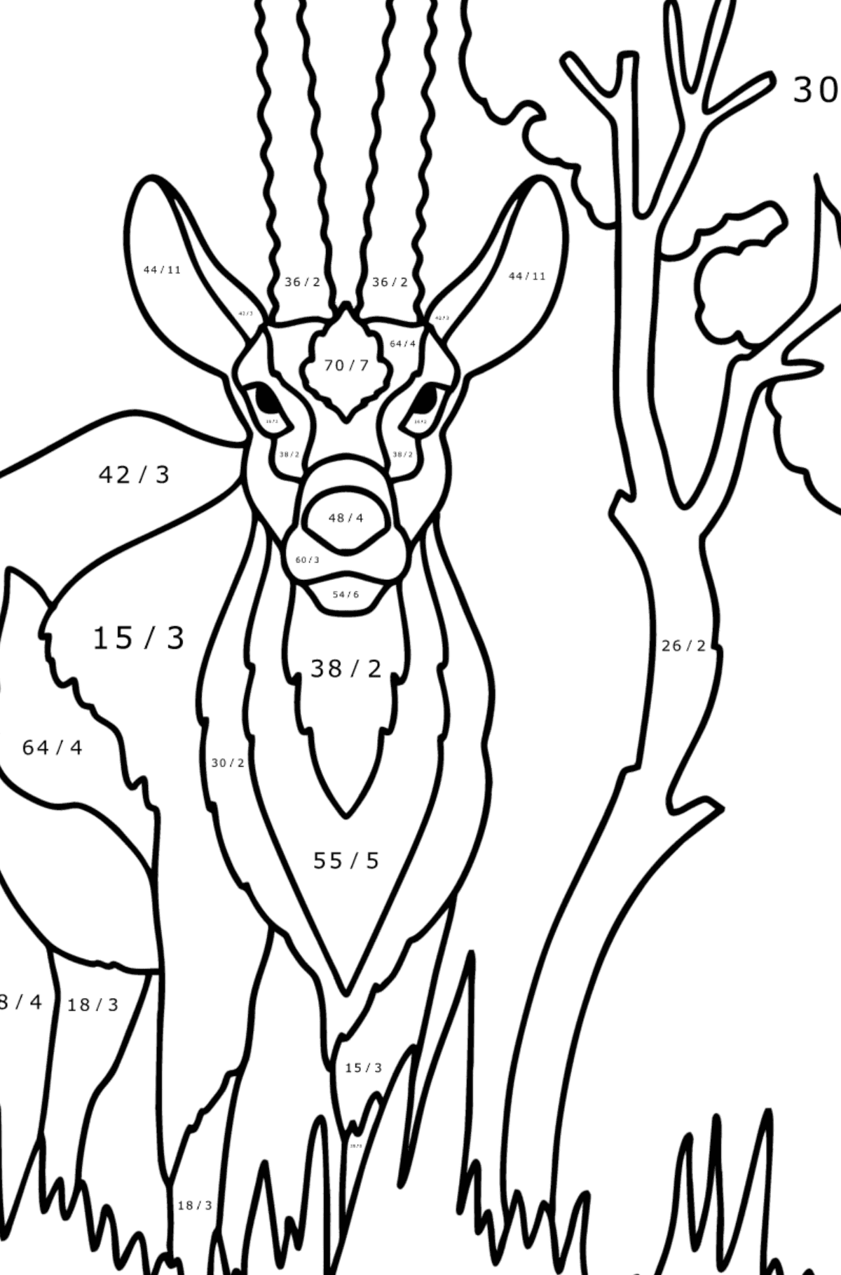 Coloriage Gazelle de Thompson - Coloriage Magique Division pour les Enfants