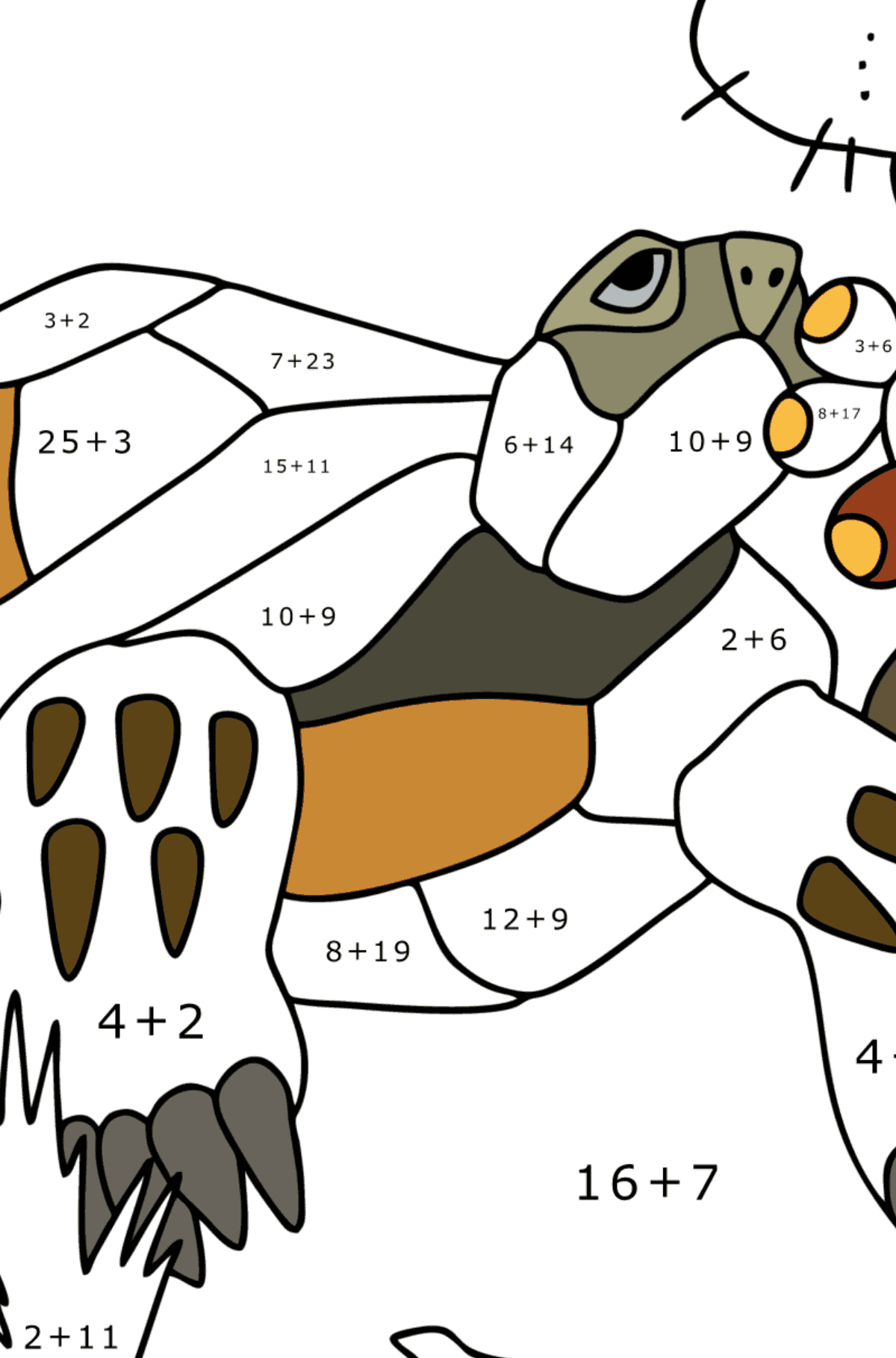 Kolorowanka Żółw na pustyni - Kolorowanki matematyczne dodawanie dla dzieci