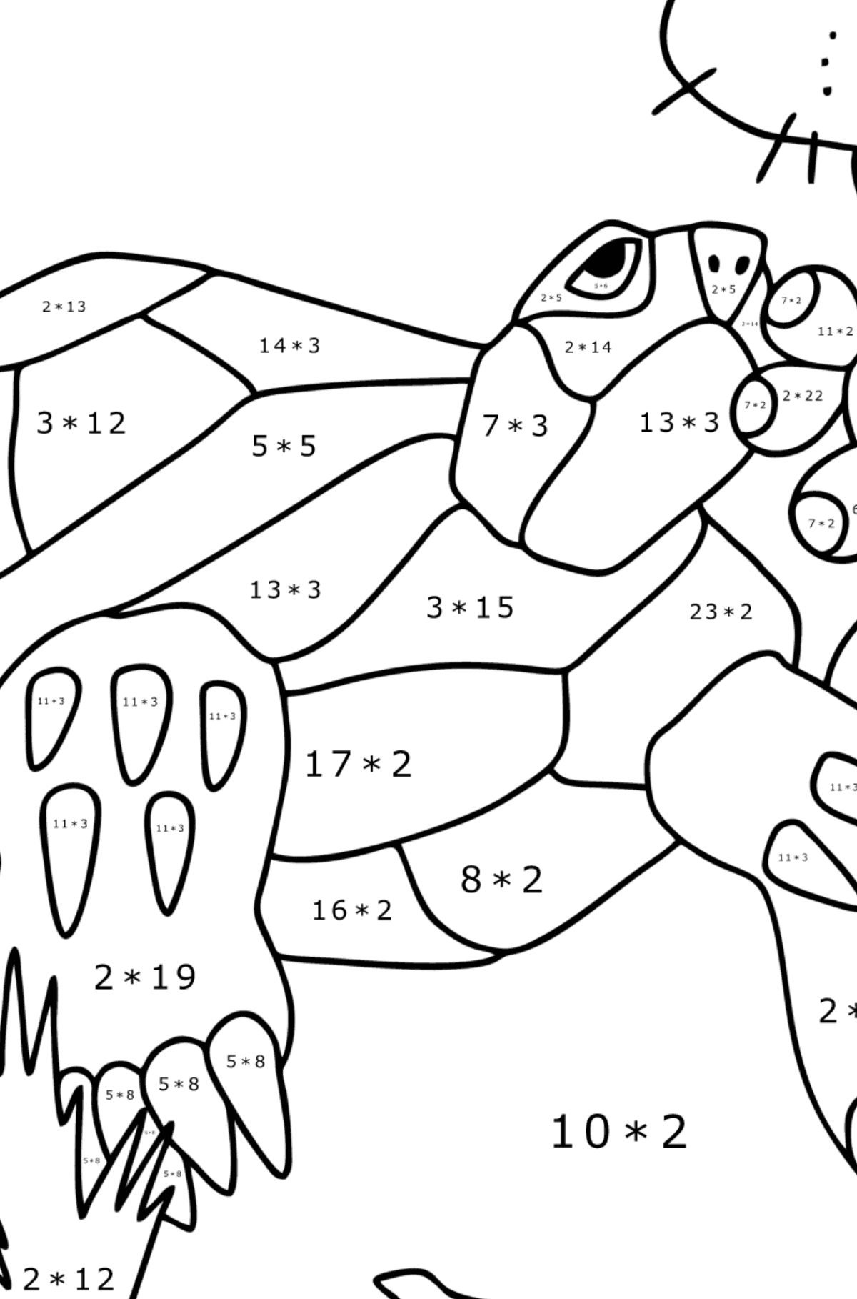 Disegno da colorare Tartaruga nel deserto - Colorazione matematica - Moltiplicazione per bambini