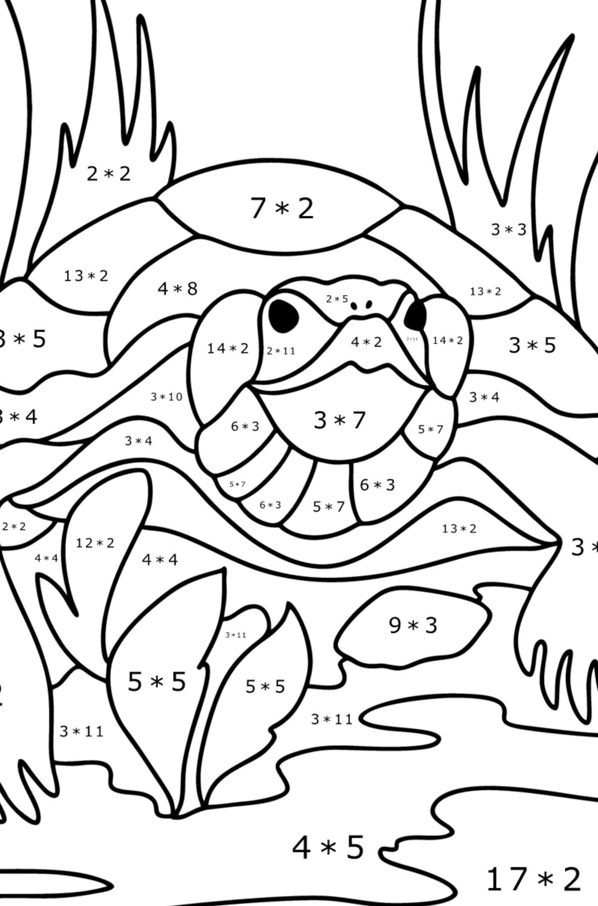 Mewarnai gambar Kura-kura di alam - Pewarnaan Matematika: Penjumlahan untuk anak-anak