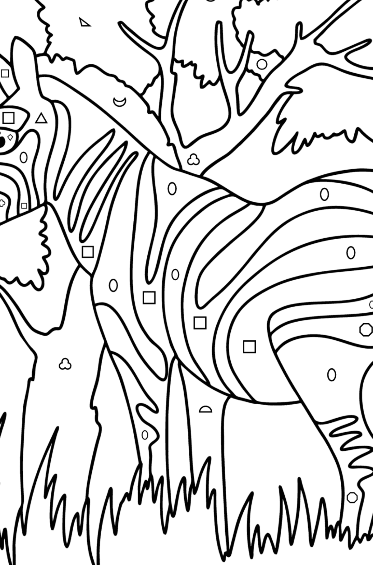 Disegno da colorare Zebra in natura - Colorare per forme geometriche per bambini