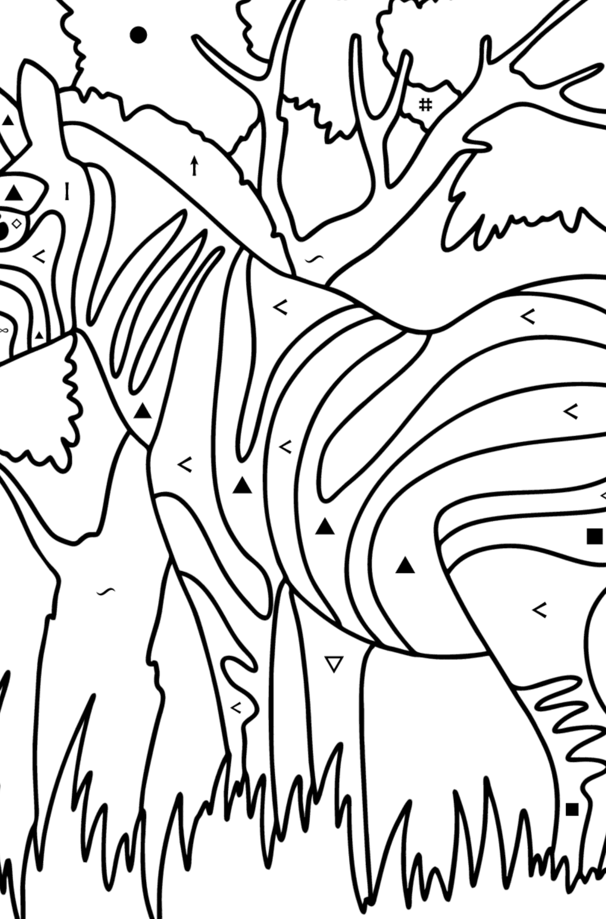 Disegno da colorare Zebra in natura - Colorare per simboli per bambini