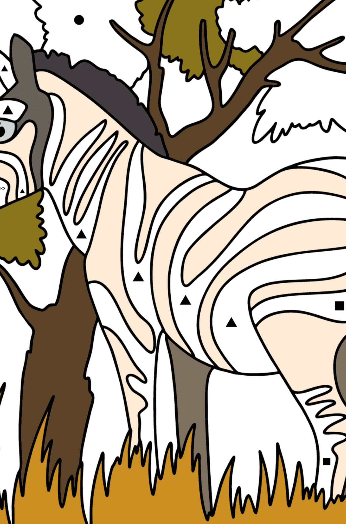 Kolorowanka Zebra w naturze - Kolorowanie według symboli dla dzieci
