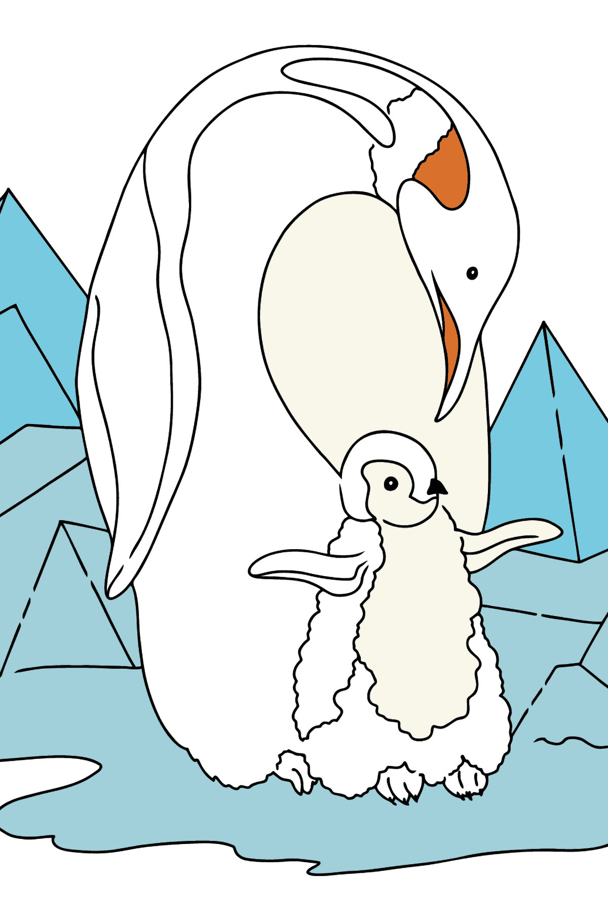 Tegning til farvning pingvin (let) - Tegninger til farvelægning for børn