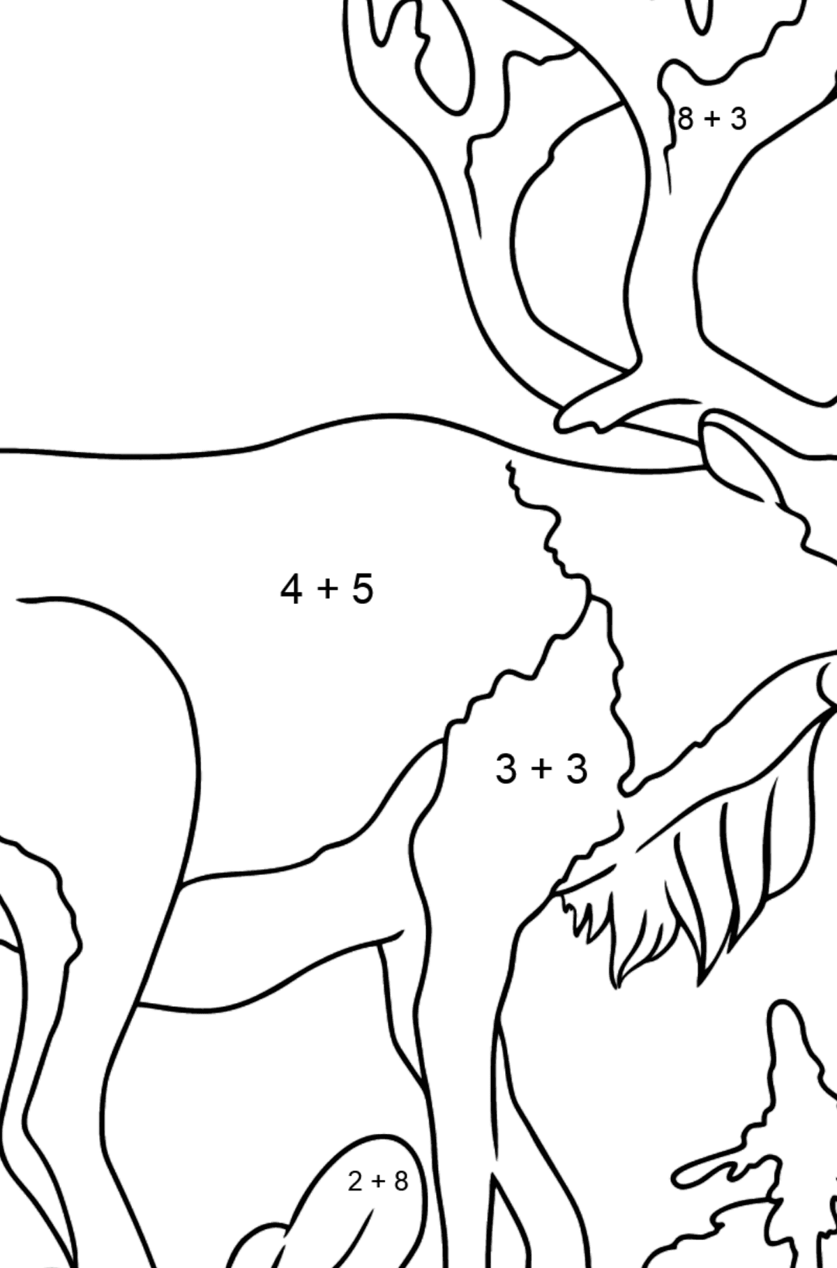 Tegning til farvning hjorte (let) - Matematisk farvelægning side -- Tilføjelse for børn