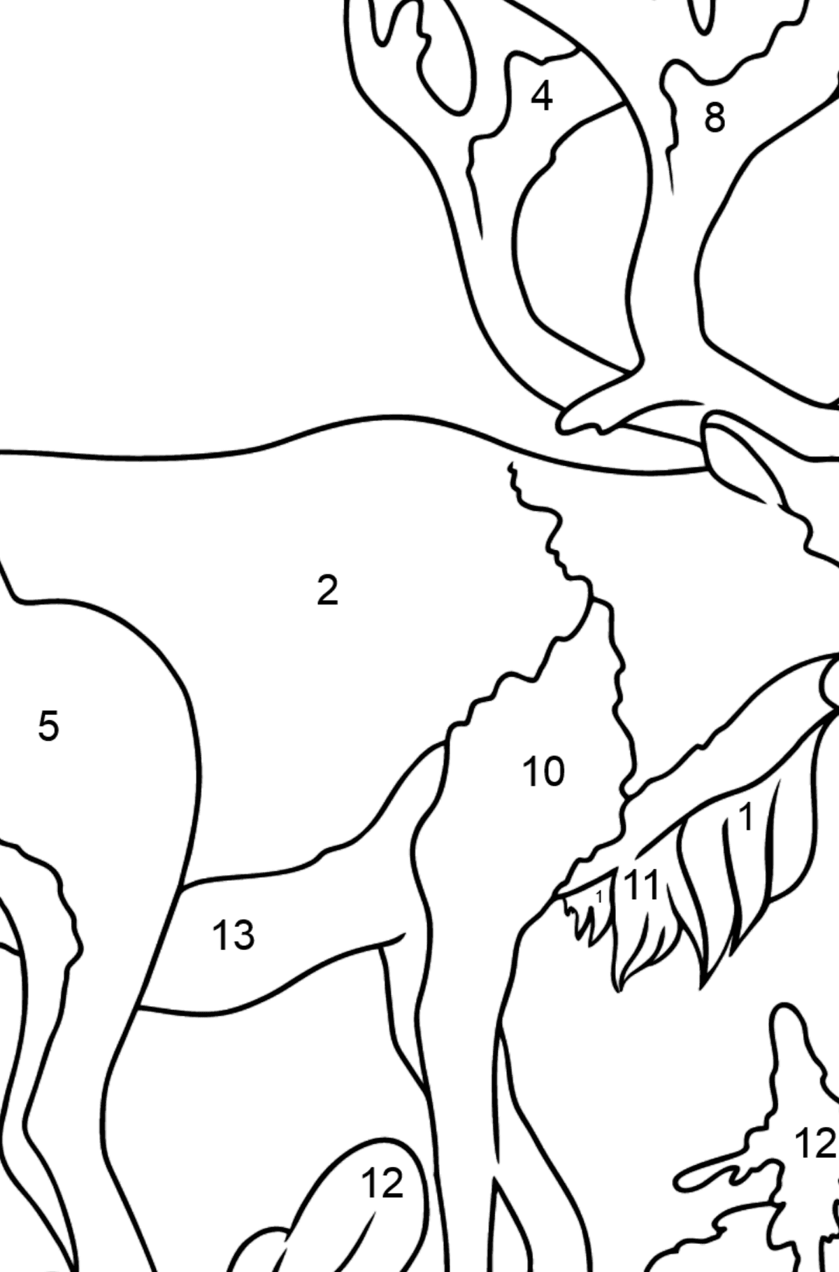 Tegning til farvning hjorte til børn - Farvelægning side af tallene for børn
